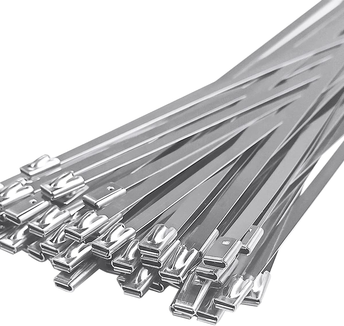 50pcs Metal Cable Zip Ties, 304 Stainless Steel Cable Ties, Exhaust Wrap Multi-Purpose Locking Cable Metal Zip Ties(11.8 Inches) - Image 1