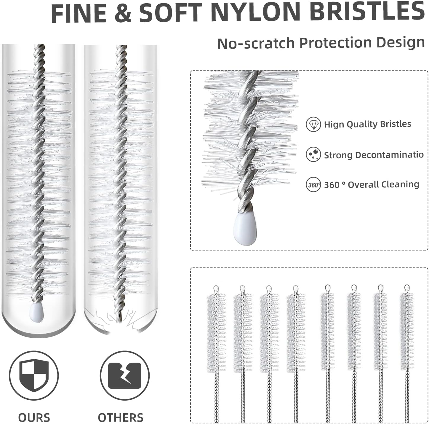 Straw Cleaner Brush Set, 8-Piece Long Cleaning Brush for Straws on Tumbler, Water Bottle, Sippy Cup, and Pipes, Tubes or Hummingbird Feeders - Image 3
