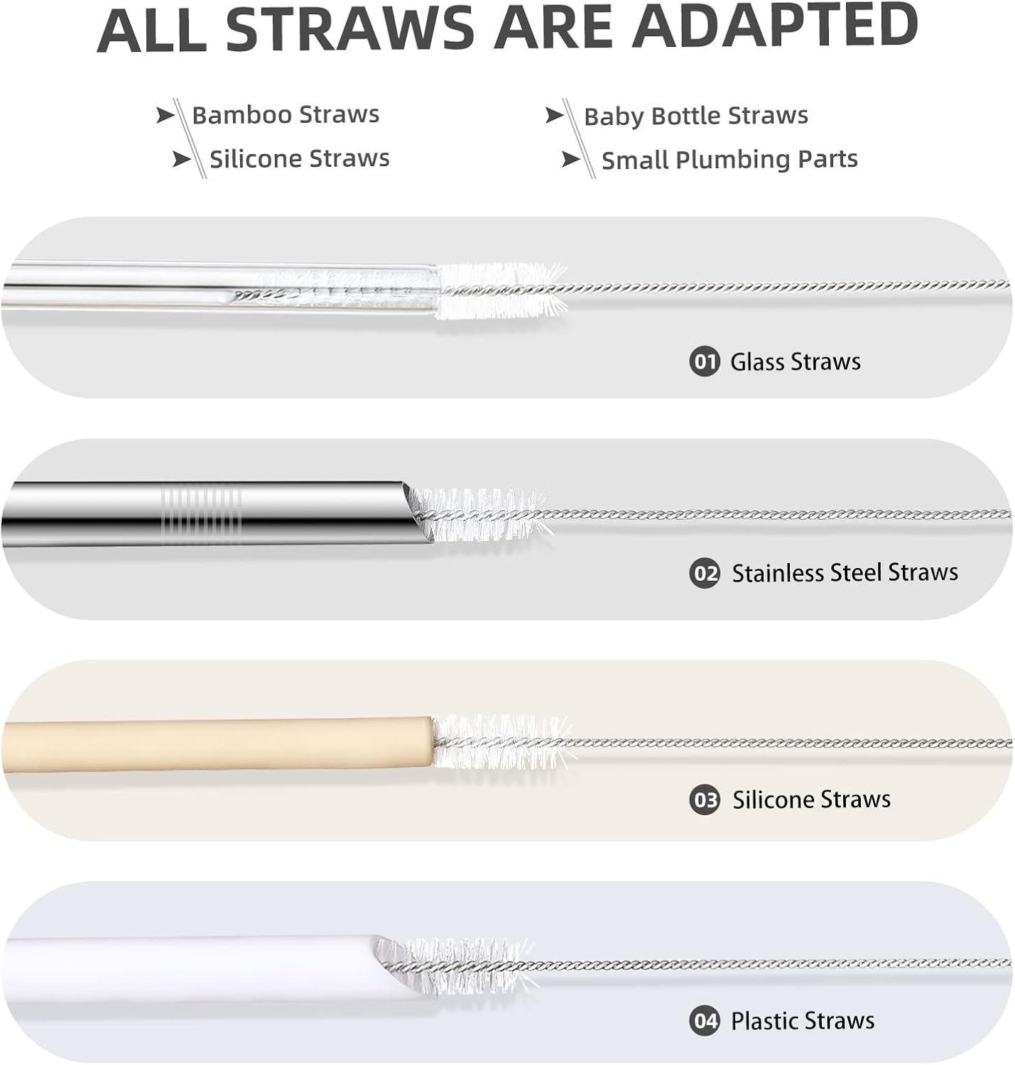 Straw Cleaner Brush Set, 8-Piece Long Cleaning Brush for Straws on Tumbler, Water Bottle, Sippy Cup, and Pipes, Tubes or Hummingbird Feeders - Image 4