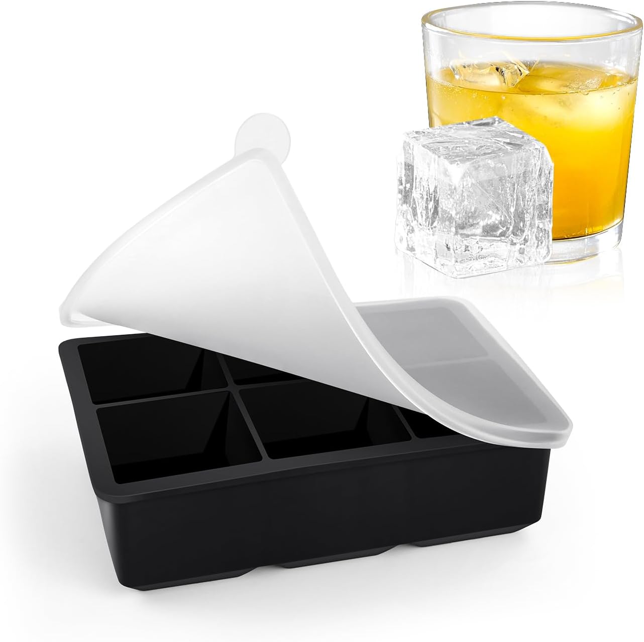 Large Ice Cube Tray with Lids, Big Square Silicone Freezer Mold, 2inch Huge Cubed Ice Maker for Whiskey, Cocktail, Freezing Broth, Rice, Leftovers and More (1-Pack 6 Cavities) - Image 1