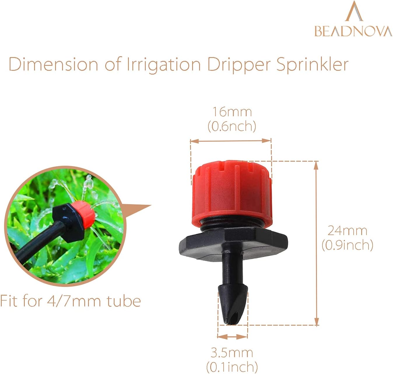 Drip Irrigation Emitters 50 Pcs Irrigation Drippers 360 Degree System Emitters Sprinklers Drippers for Drip 1/4 Inch Tube Gardening (Red) - Image 2