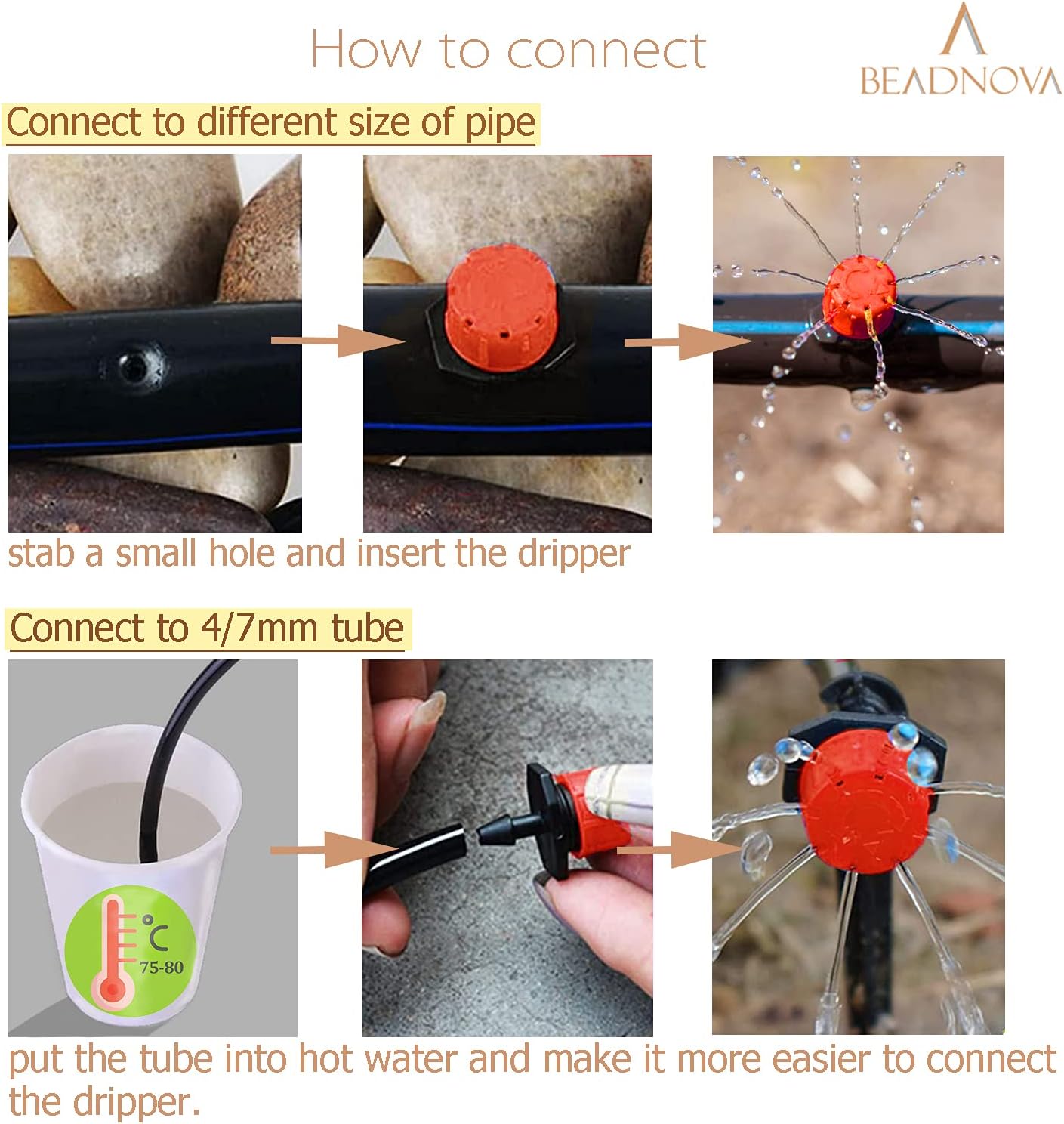 Drip Irrigation Emitters 50 Pcs Irrigation Drippers 360 Degree System Emitters Sprinklers Drippers for Drip 1/4 Inch Tube Gardening (Red) - Image 5