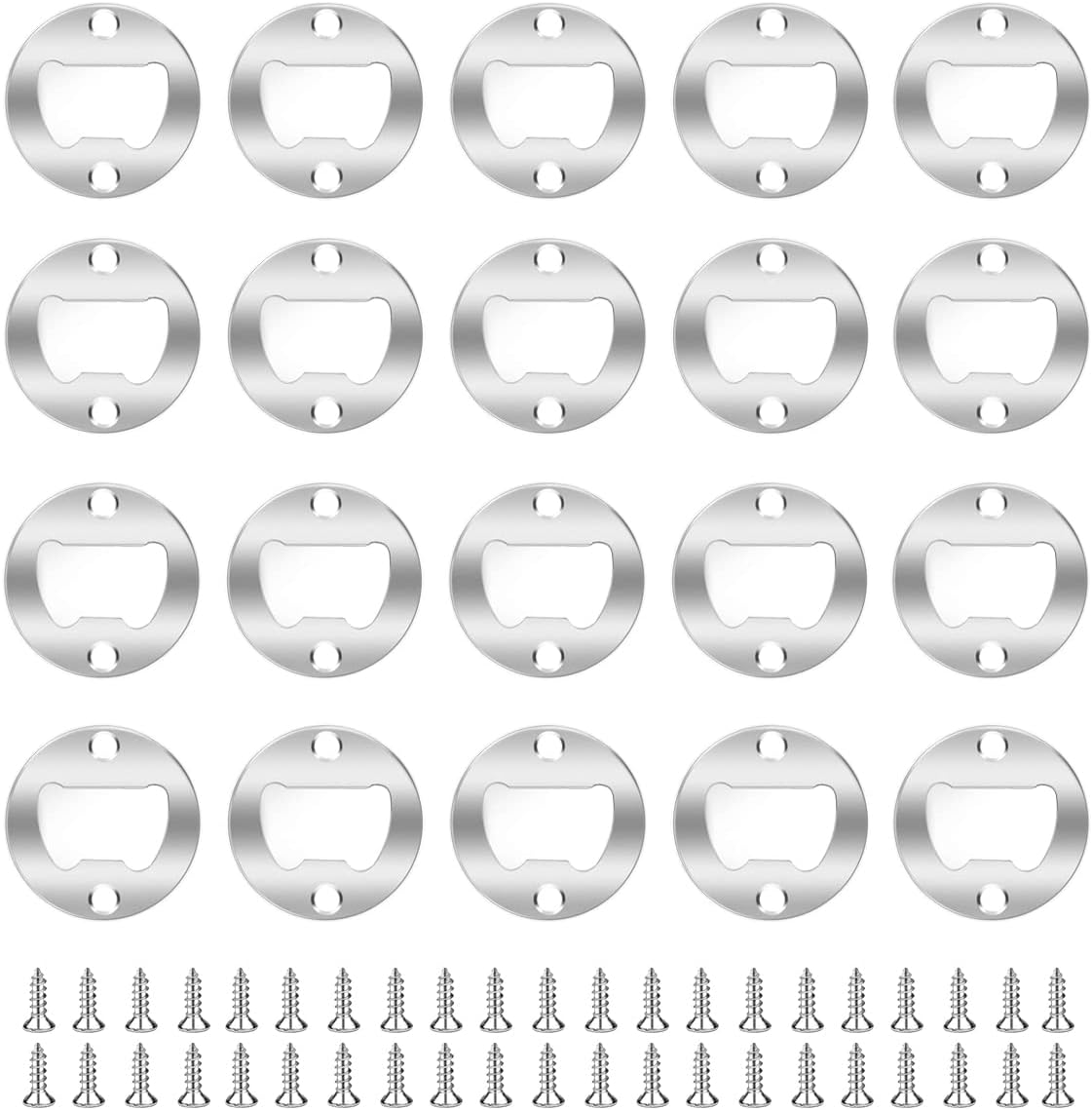 20 Set Stainless Steel Bottle Opener Insert Kits Metal Beer Bottle Opener Beer Wine Hardware Parts with 42Pcs Screws for DIY Resin Mould Kit Bottle Opener (Silver) - Image 1