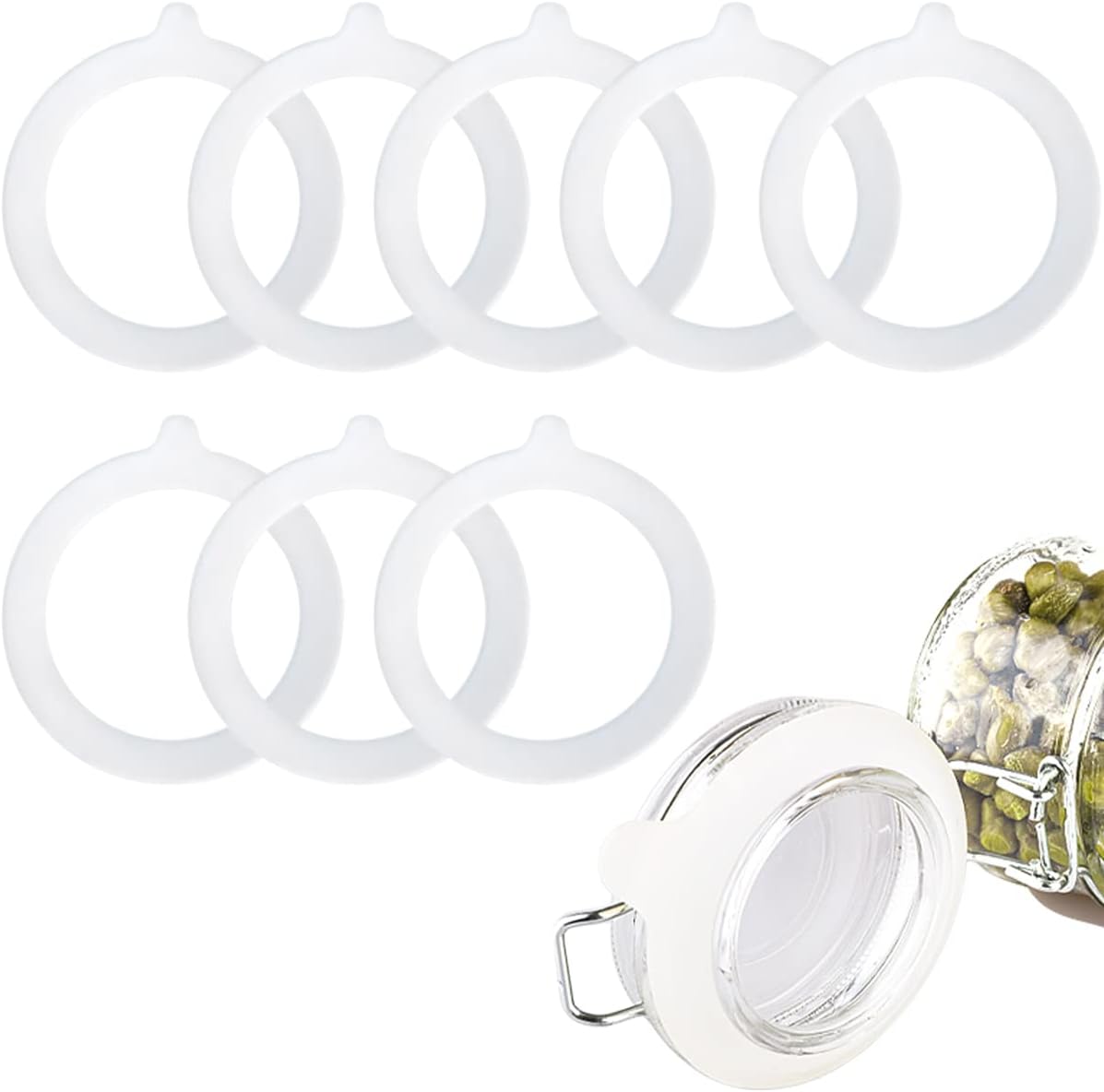 8 Pieces Silicone Jar Replacement Gasket, 3.75 Inch Sealing Rings for Glass Clip Top Jars, Leak-Proof Canning Silicone Fitting Seals(White) - Image 1