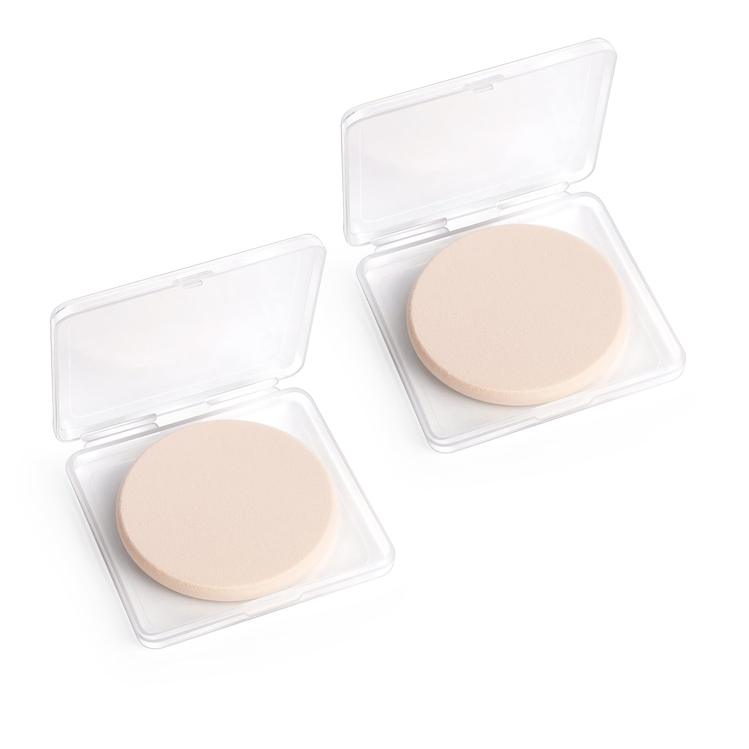 2 Pcs Makeup Sponges with Travel Case, Facial Primer Compact Powder Puff, Cosmetics Blush Applicators Sponges for All Skin Types Wet and Dry Dual Use (Round) - Image 1