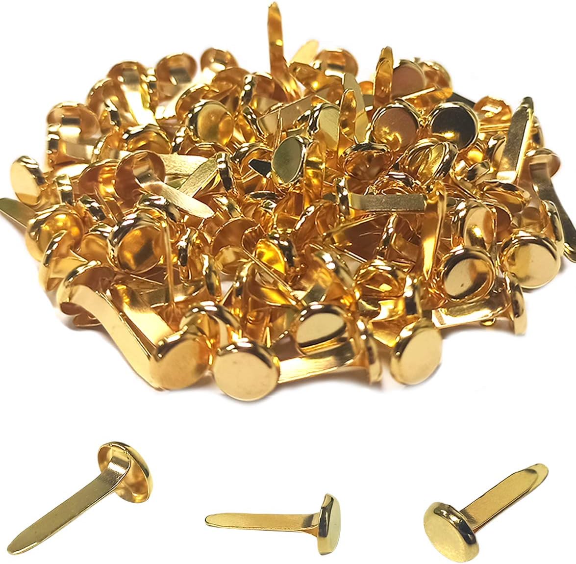 100 Pcs Brass Paper Fasteners, 8x17mm Plated Mini Brads for Scrapbooking Crafts DIY Projects (Gold) - Image 1