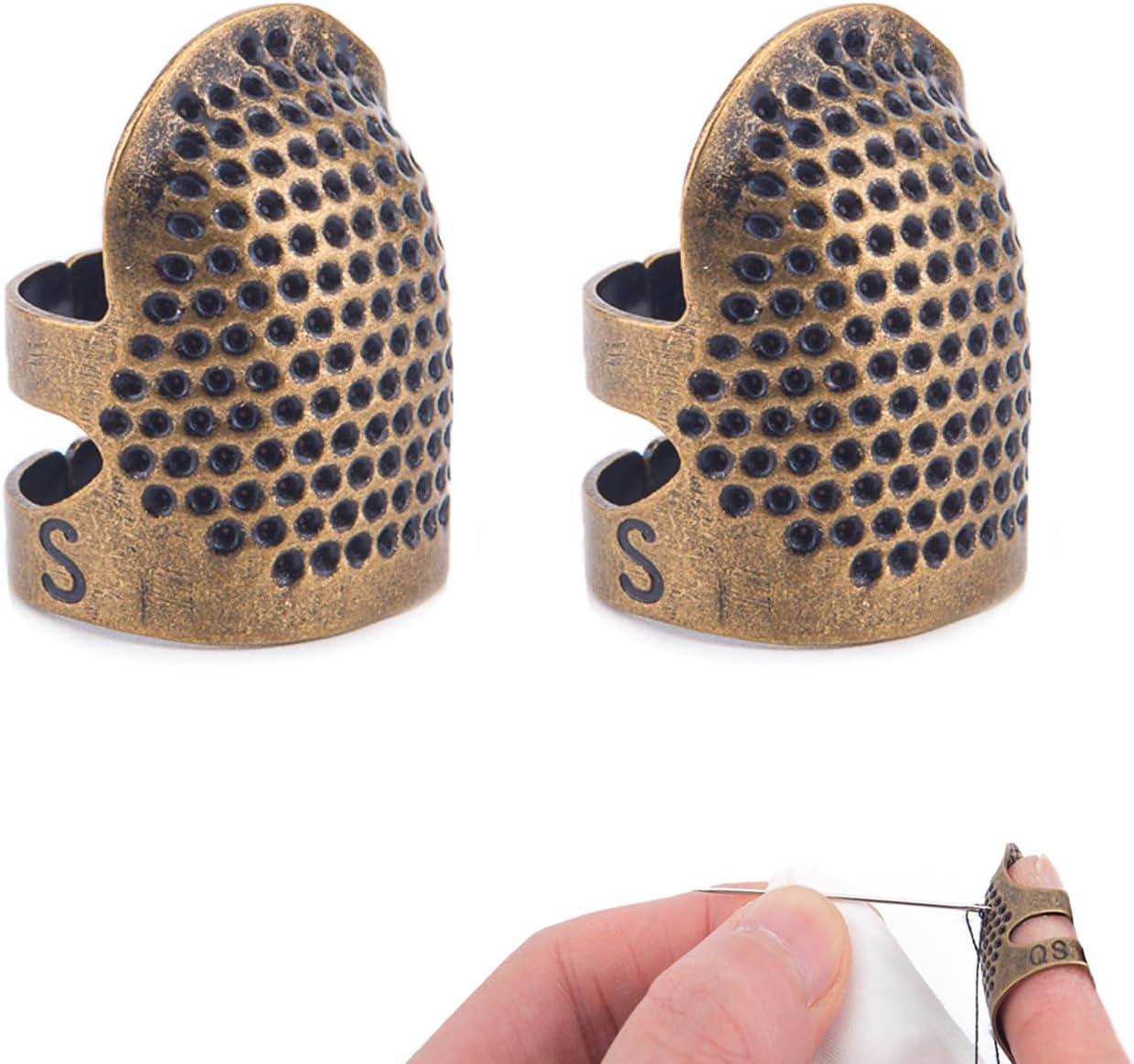 Thimbles for Hand Quilting Sewing Finger Protectors for Sewing Adjustable Metal Sewing Thimbles for Fingers Hand Embroidery Needlework Quilting Craft DIY Sewing Tools (Size S, 2 Pcs) - Image 1