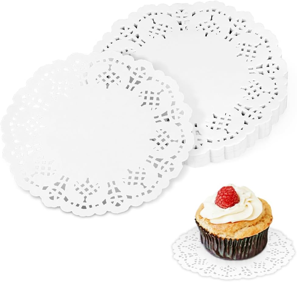 150 Pieces White Lace Paper Doilies Disposable Lace Paper Doilies for Tables, Round Paper Doilies for Cakes Crafts Party Weddings Tableware Decor (4.5 inch) - Image 1