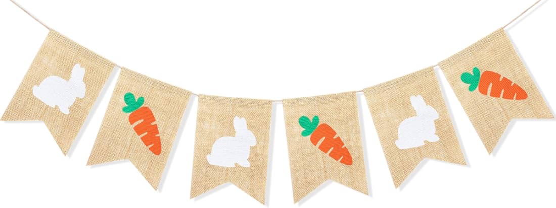 Easter Bunny Carrot Banner Garland Happy Easter Day Decorations for Mantle Fireplace Spring Themed Baby Shower Birthday Party Supplies - Image 1