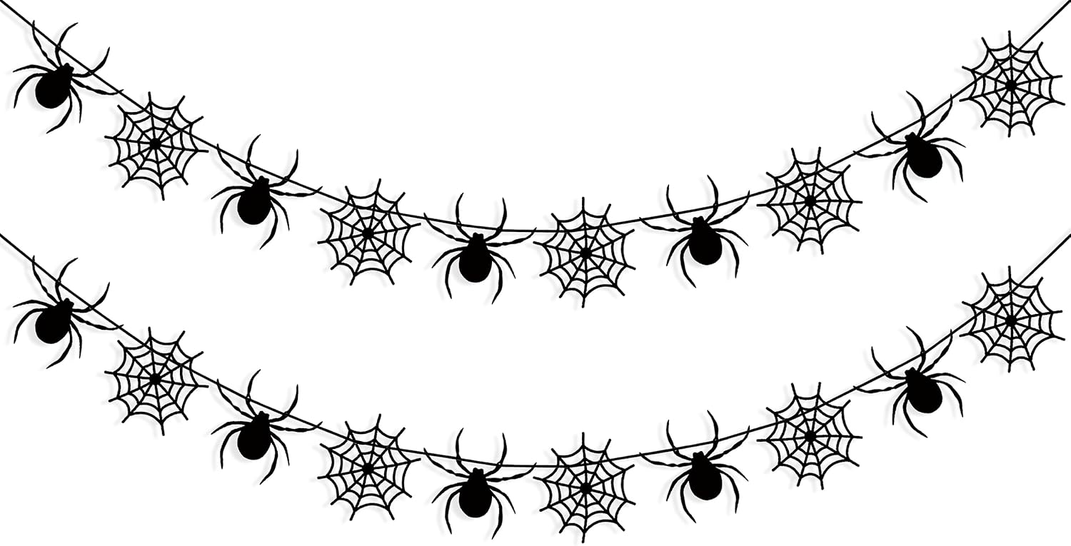 Felt Spider Spiderweb Banner Garland Halloween Spider Web Decorations Outdoor Indoor Home Decor Spooky Themed Birthday Party Supplies Photo Props - Image 1