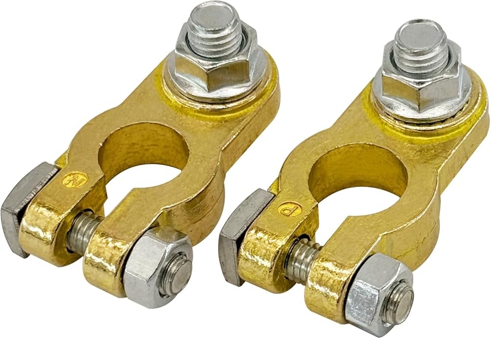 Brass Battery Terminal Connectors, Top Post Battery Terminals Connector Battery Cable Ends for Marine Car Boat RV Vehicles (1 Pair) - Image 1
