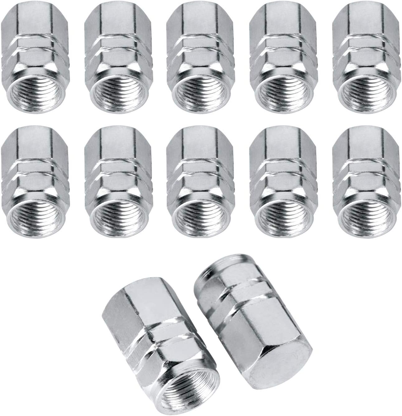 Valve Stem Caps Aluminum Chrome Caps for Tires Valve (12pcs Pack,Silver) - Image 1