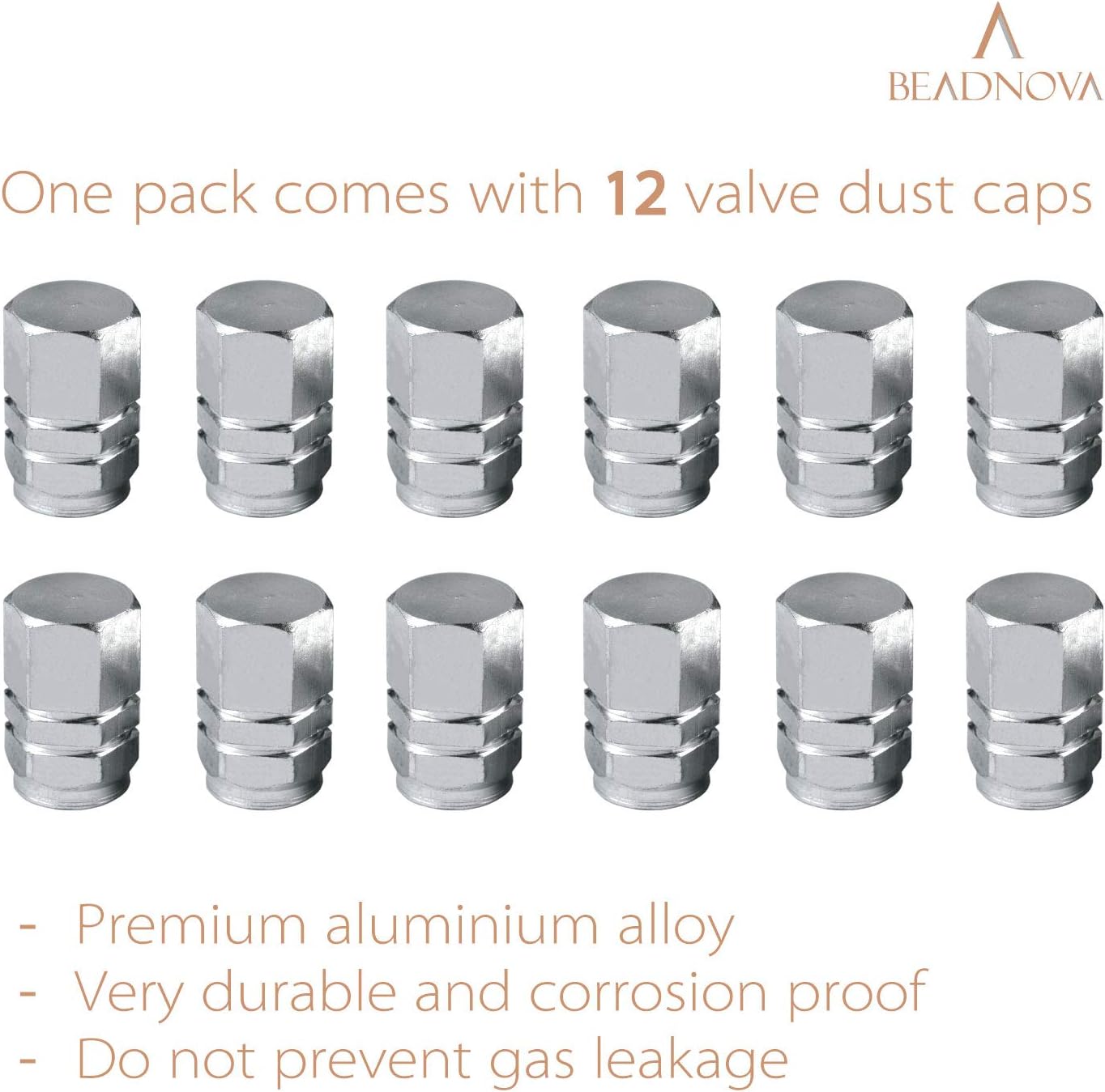 Valve Stem Caps Aluminum Chrome Caps for Tires Valve (12pcs Pack,Silver) - Image 5