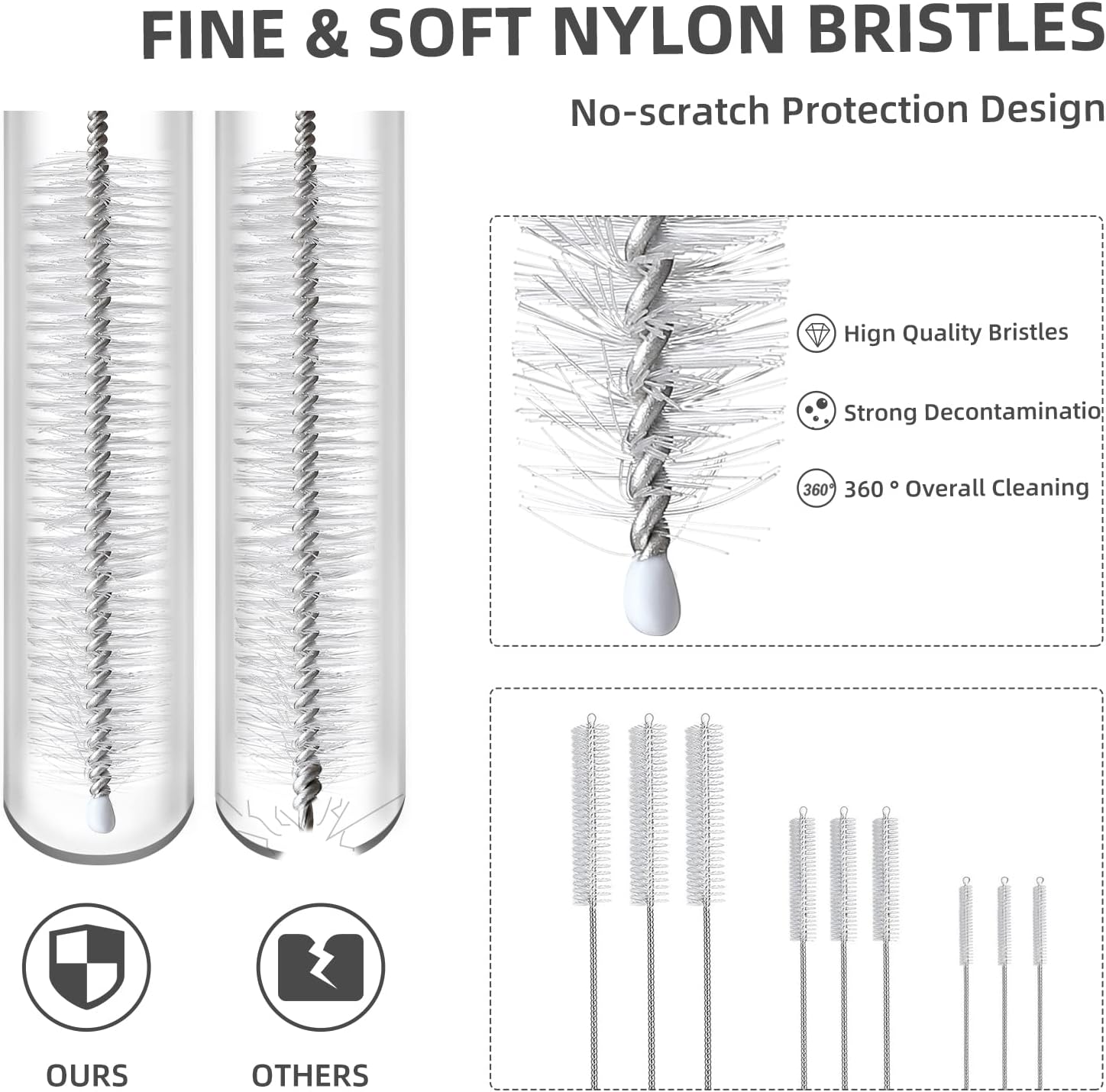 9-Piece Straw Cleaner Brush Kit - for Stanley Mug 40, 30, 20 oz, (3-Size) Extra Long Pipe Cleaners, Straw Cleaning Brush for Tumbler, Sippy Cup, Bottle and Tube - Image 7