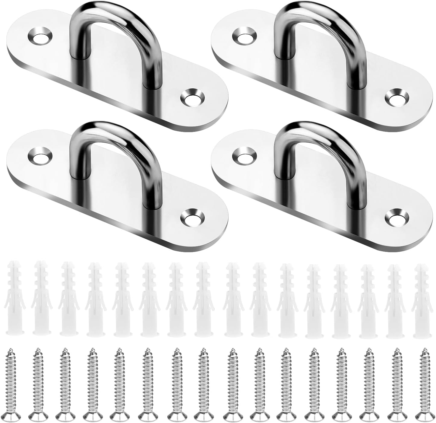 4 Pcs 3.1 Inch 304 Stainless Steel Pad Eye Plate with Screws - Marine Hardware Hooks for Rope - Pad Eye Hook & Eye Plate - Image 1