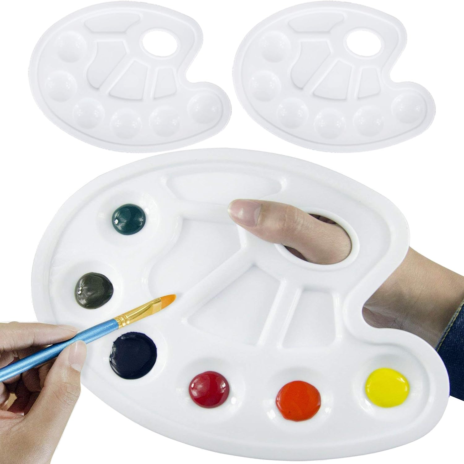 BEADNVOA Paint Tray Palette Paint Pallet with Thumb Hole Model Painter Tray for Kids Artists Painters (3 pcs, for Acrylic, Oil, Watercolor) - Image 1