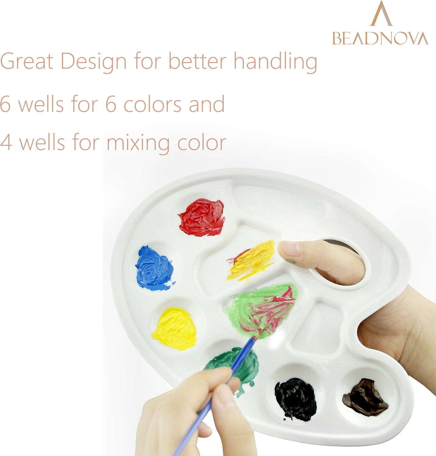BEADNVOA Paint Tray Palette Paint Pallet with Thumb Hole Model Painter Tray for Kids Artists Painters (3 pcs, for Acrylic, Oil, Watercolor) - Image 3