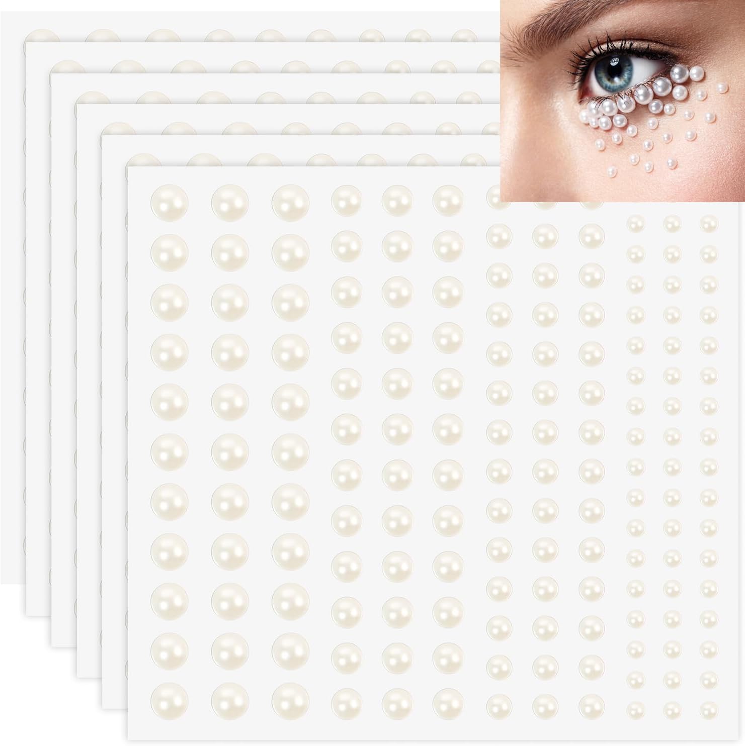 990pcs Self-Adhesive Pearl Stickers for Hair and Crafting - Flat Back Pearls in 4 Sizes (3mm/4mm/5mm/6mm) - Perfect for Makeup, Nails, Scrapbooking, Decor (Milky) - Image 1