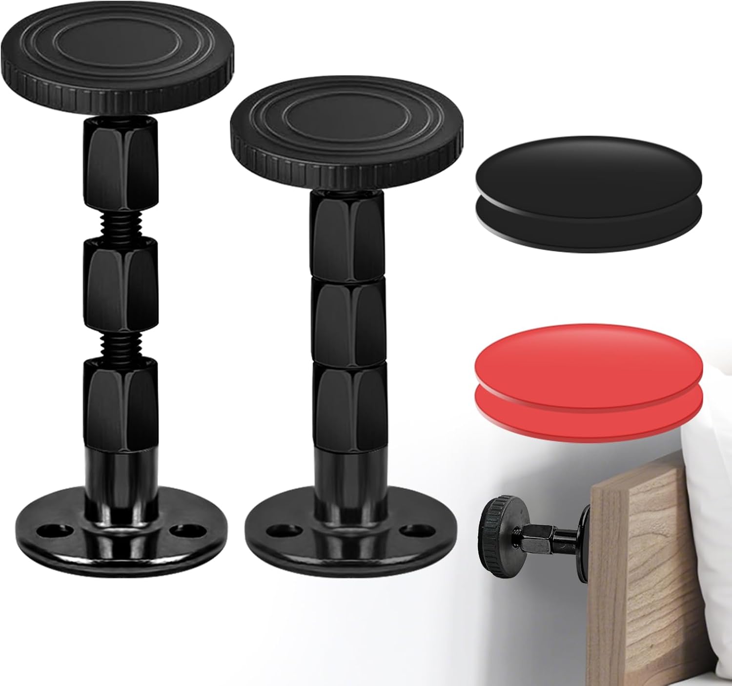 2pcs Adjustable Headboard Stopper- Bed Stoppers for Headboard with Free Furniture Pads, Anti-Shake Tool for Cabinets and Sofas, 1.18-4.13in (Black) - Image 1