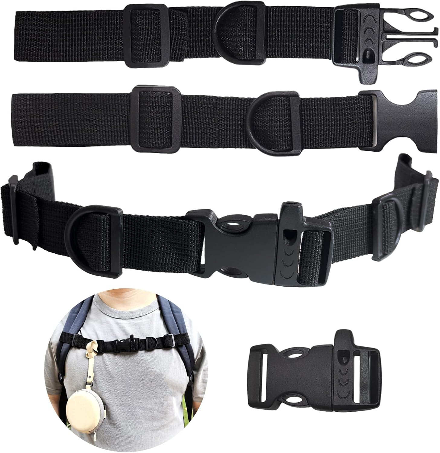2 PCS Backpack Chest Strap Add on, Adjustable Sternum Straps for Backpacks and Schoolbag, Heavy Duty Backpack Waist Strap Chest Belt with Whistle Quick Release Buckle and Slide Lock for Hiking Jogging - Image 1