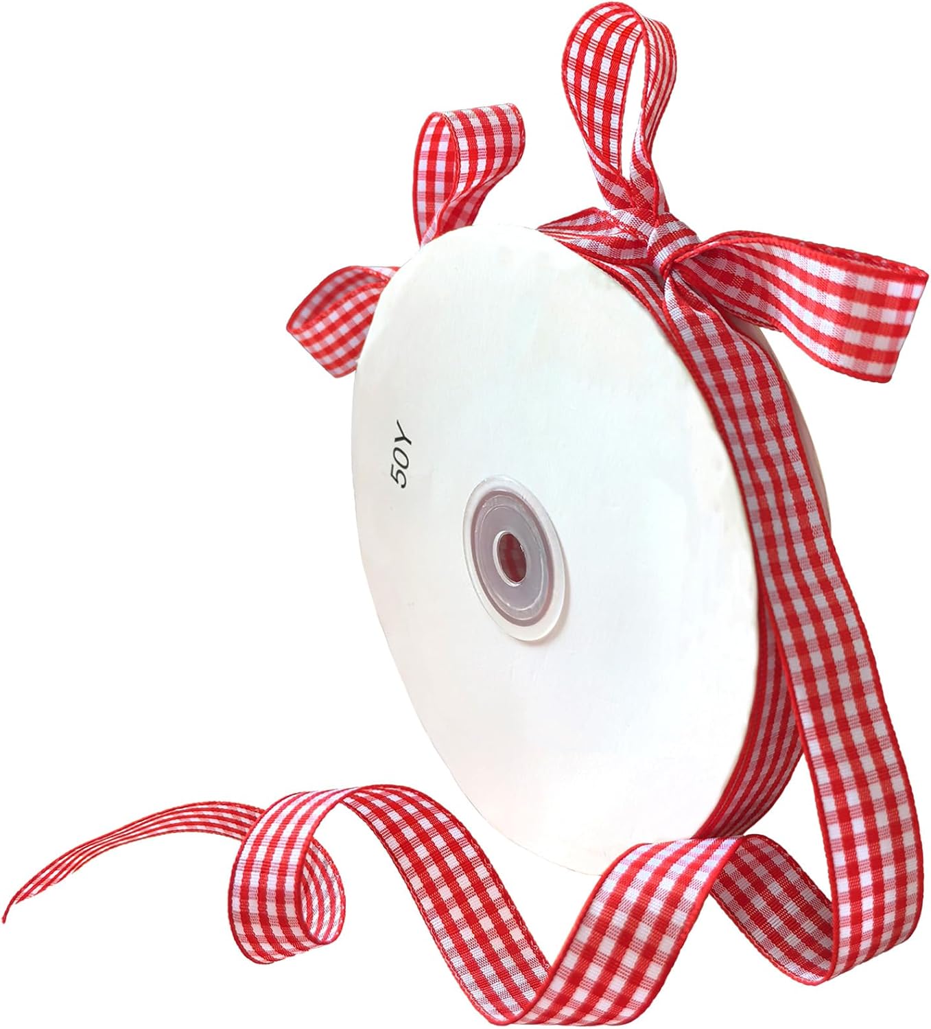 Red Gingham Ribbon 5/8in ×50 Yards, Red and White Checkered Buffalo Plaid Ribbon for Easter Day Gift Wrapping, Hair Bows, DIY Crafts, Birthday Party Decorative Ribbons, Christmas Wreaths Decor - Image 1