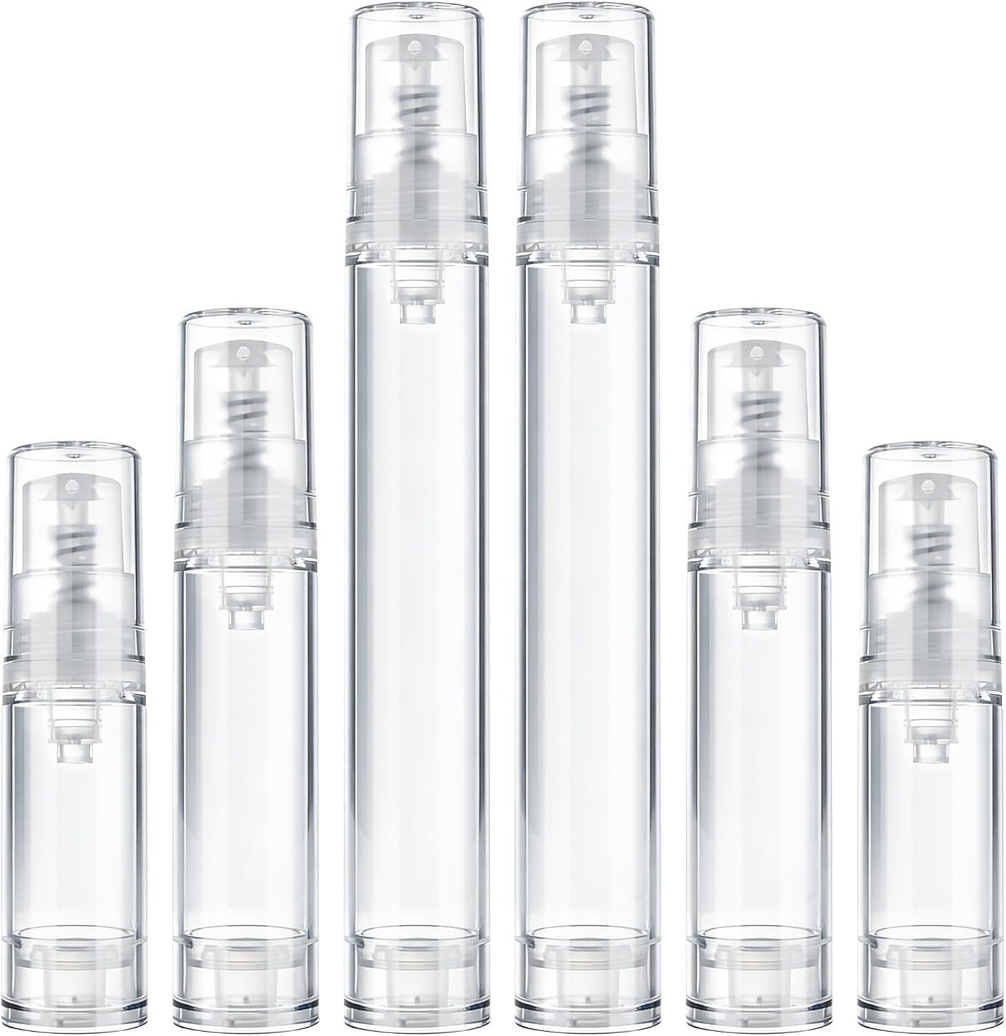 6pcs Airless Pump Bottle Travel, 5ml 10ml 15ml Empty Refillable Vacuum Press Pump Bottle, Plastic Mini Lotion Bottles Cosmetic Container for DIY Foundation Toiletries- Clear - Image 1