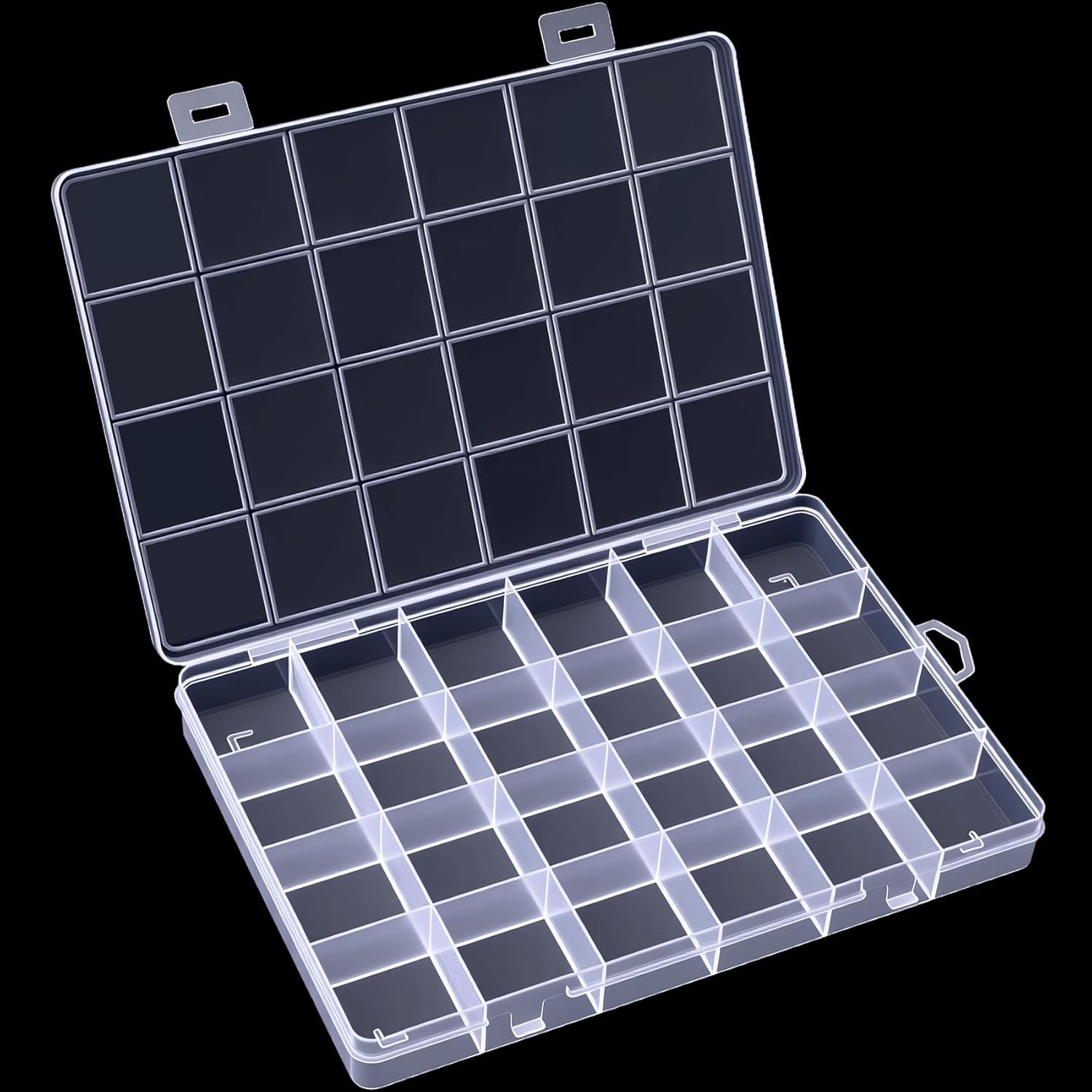 24 Grids Clear Plastic Organizer Box, Compartment Craft Storage Bead Organizer, Fixed Dividers Jewelry Storage Container Case Rock Collection Box for Beads Fishing Tackle Nail Craft - Image 1