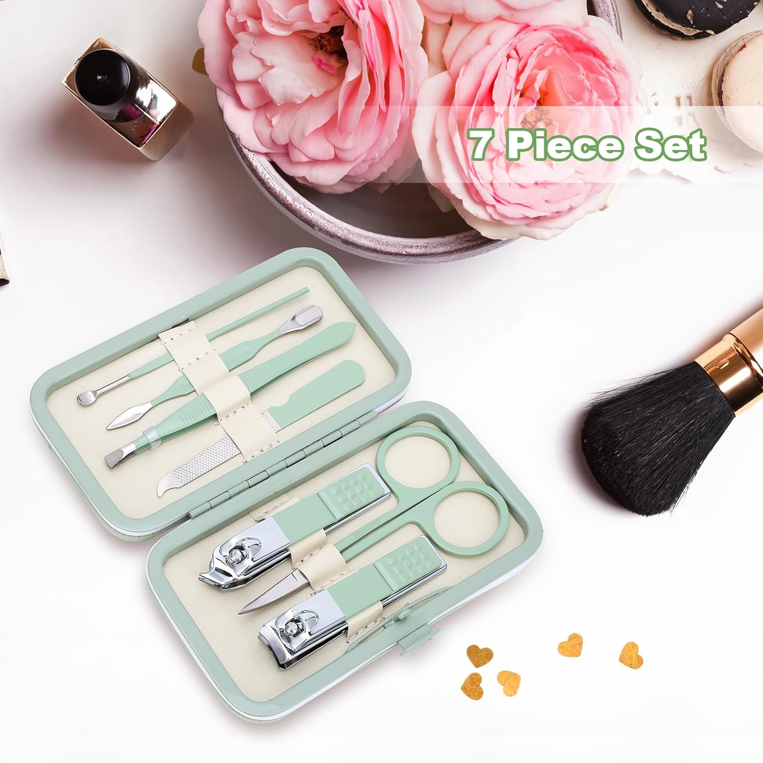 Manicure Set-Stainless Steel Nail Care Set-Professional 7 in 1 Ingrown Toenail Clipper Grooming Tool-Pedicure Kit & Toe Nail Cutter-Thick Nail Scissors Toiletries with Cuticle Trimmer (Green) - Image 4