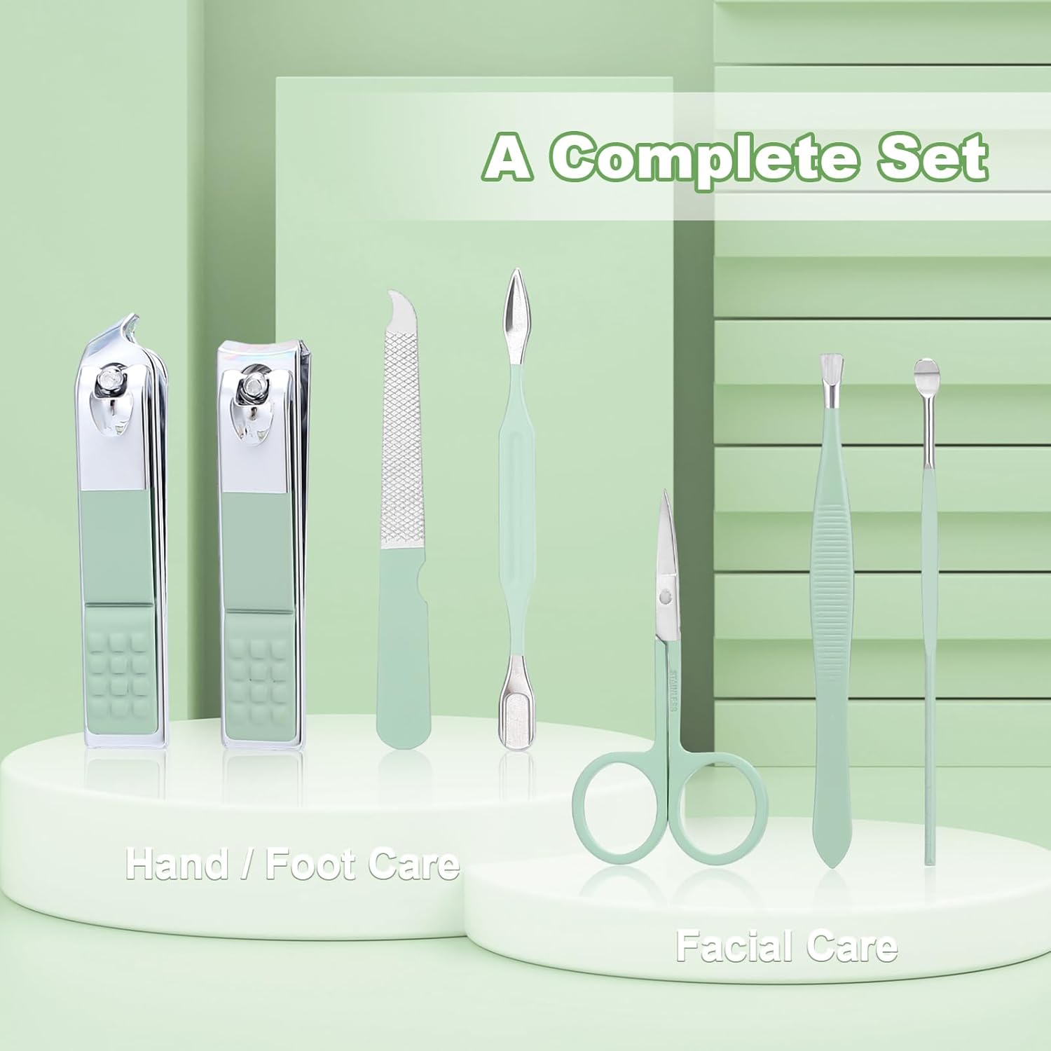 Manicure Set-Stainless Steel Nail Care Set-Professional 7 in 1 Ingrown Toenail Clipper Grooming Tool-Pedicure Kit & Toe Nail Cutter-Thick Nail Scissors Toiletries with Cuticle Trimmer (Green) - Image 6