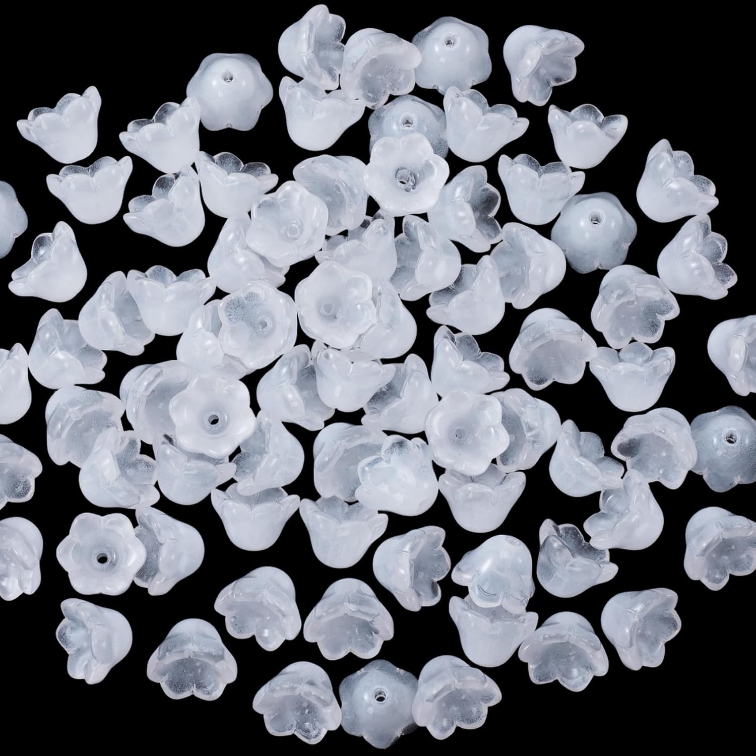 80pcs White Glass Trumpet Flower Beads, Bellflower Caps Flower Beads for Jewelry Making, Gradient Floral Charms for Necklace Earrings Bracelets DIY Crafts - Image 1