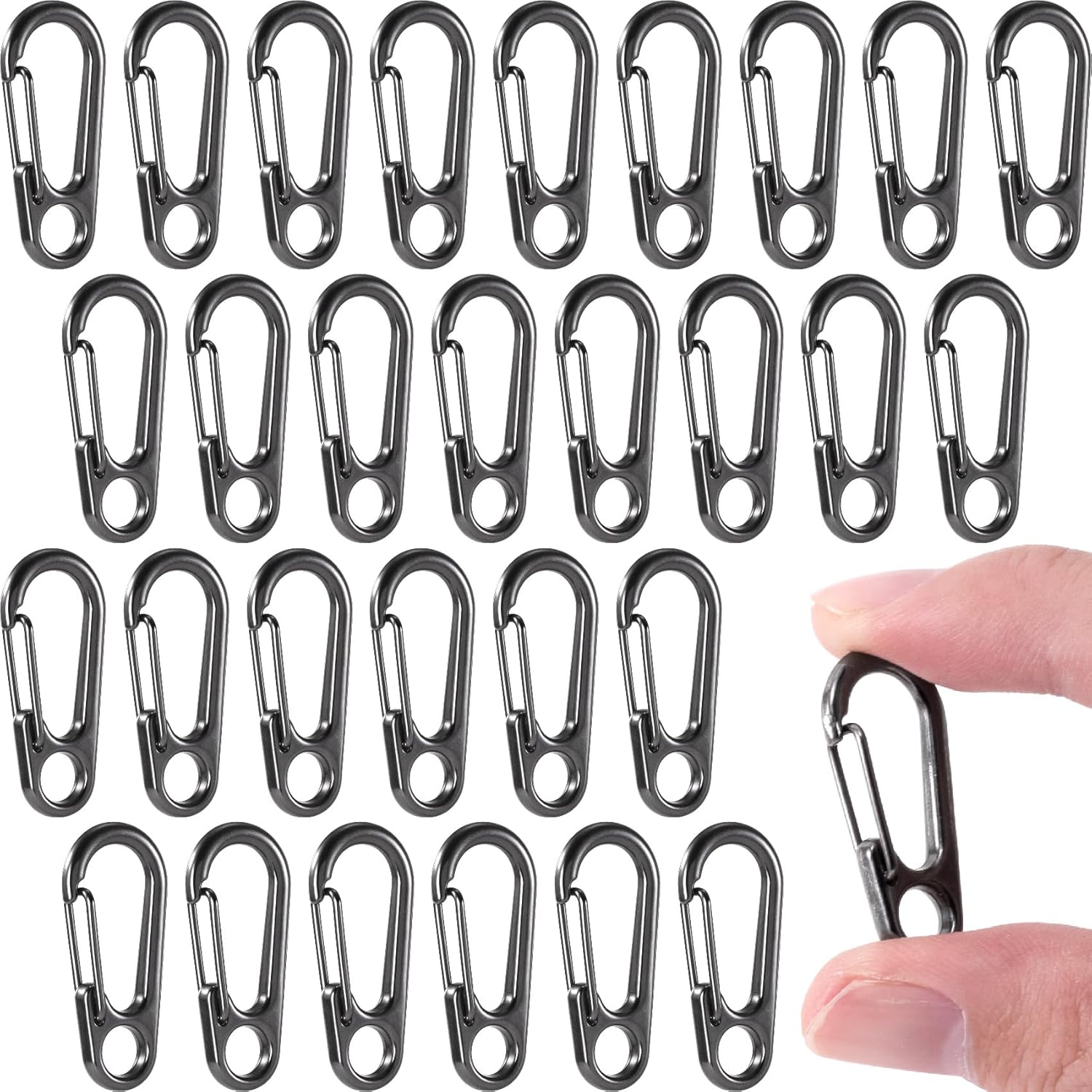 30pcs Small Snap Hook Spring Clip, Mini Heavy Duty Spring Clip Hooks, Zinc Alloy Micro Key Chain Clasp Accessories for Climbing Camping Hiking Fishing- Black - Image 1