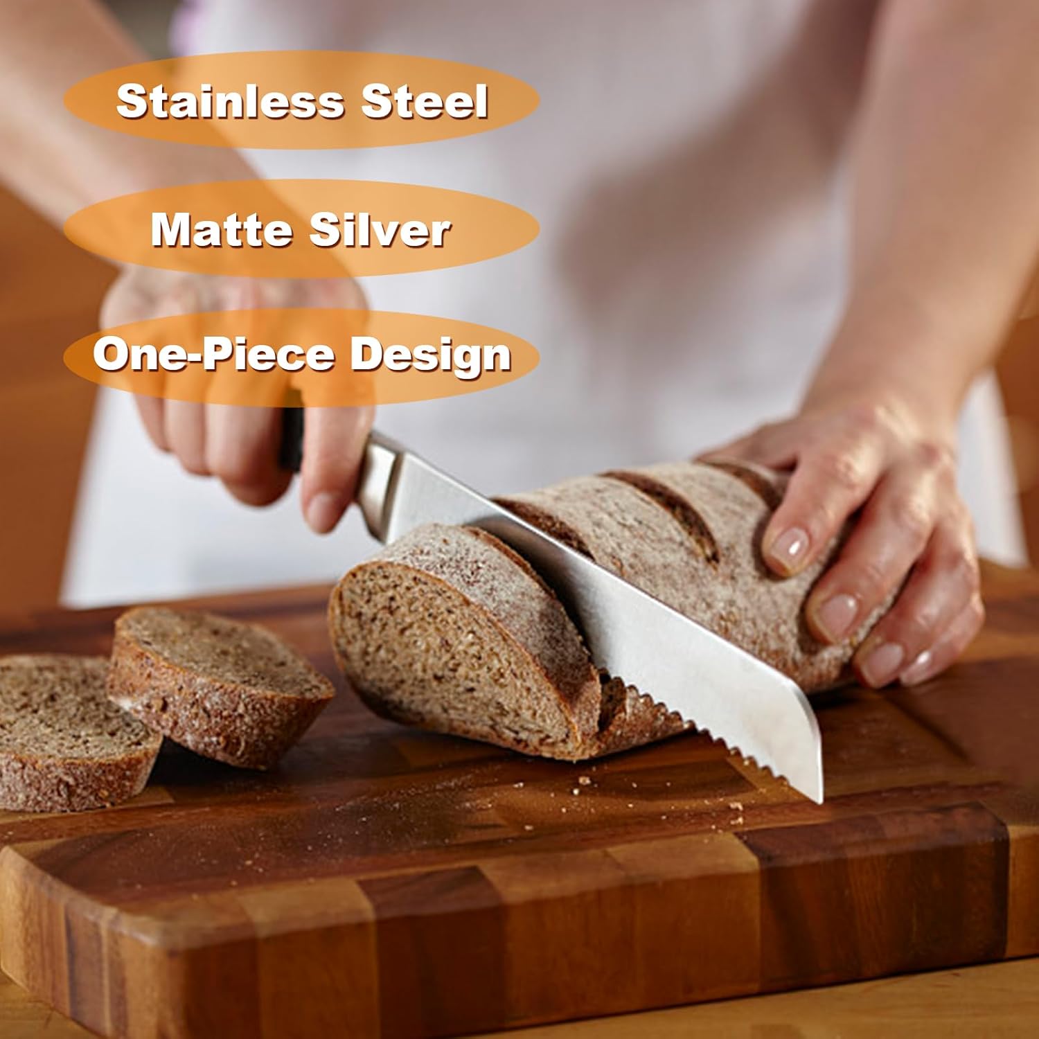 Serrated Bread Knife, Pastry-Slicer - 10 Inch/24CM Blade,One-Piece Stainless Steel Design,Best Knives for Slicing Bread, Bagels, Cake - Image 2