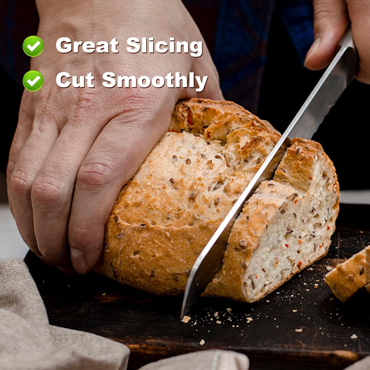 Serrated Bread Knife, Pastry-Slicer - 10 Inch/24CM Blade,One-Piece Stainless Steel Design,Best Knives for Slicing Bread, Bagels, Cake - Image 6