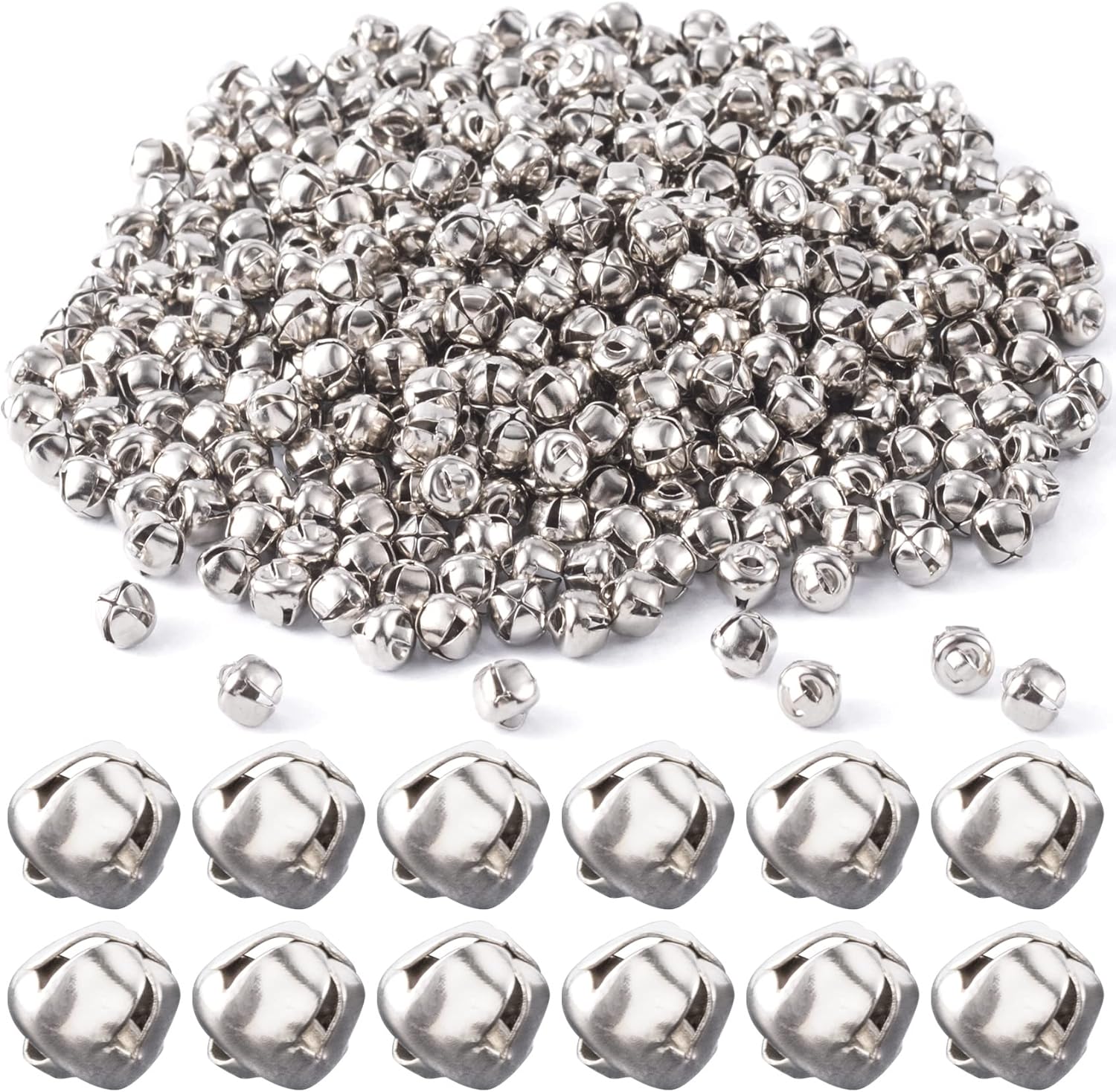 Small Jingle Bells for Crafts 400pcs, Metal Gold Silver Mini Jingle Bells Tiny Craft Bells for DIY Bracelet Anklets Necklace Knitting Jewelry Making Christmas Decoration - Image 1