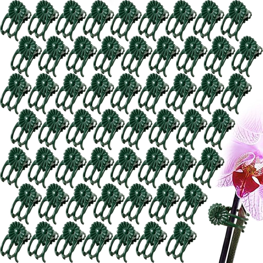 120pcs Orchid Clips for Plants Support, Plant Orchid Support Clips, Vine Tools Supports for Garden Climbing Stems Vines Climbing Plants- Dark Green - Image 1