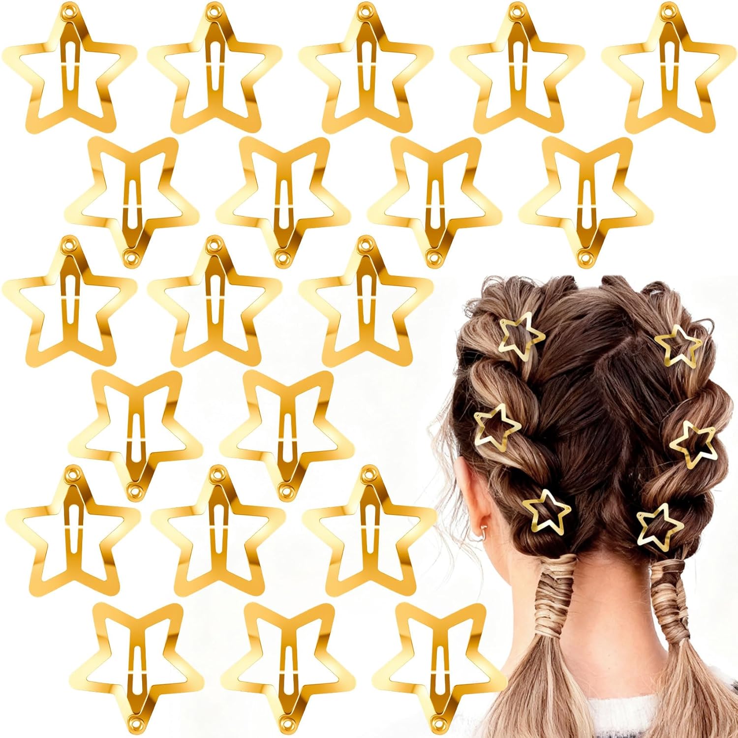 20pcs Gold Star Hair Clips, Y2K Star Snap Clip Barrettes for Women, 1.18in Metal Non-Slip Hairclips Hair Accessories for Long Short Thick Thin Curly Straight Hairstyles - Image 1