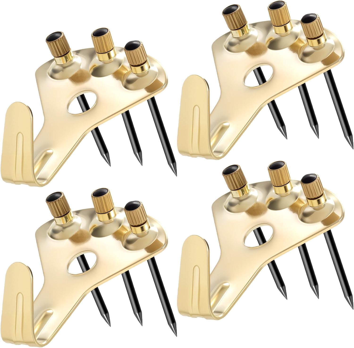 4 Packs Heavy Duty Picture Hanger Kits, 4pcs 100 lbs Photo Hangers Hooks with 12pcs Nails, Mirror Picture Painting Clock Hanging Hardware Tools for Wooden Dry Walls- Gold - Image 1