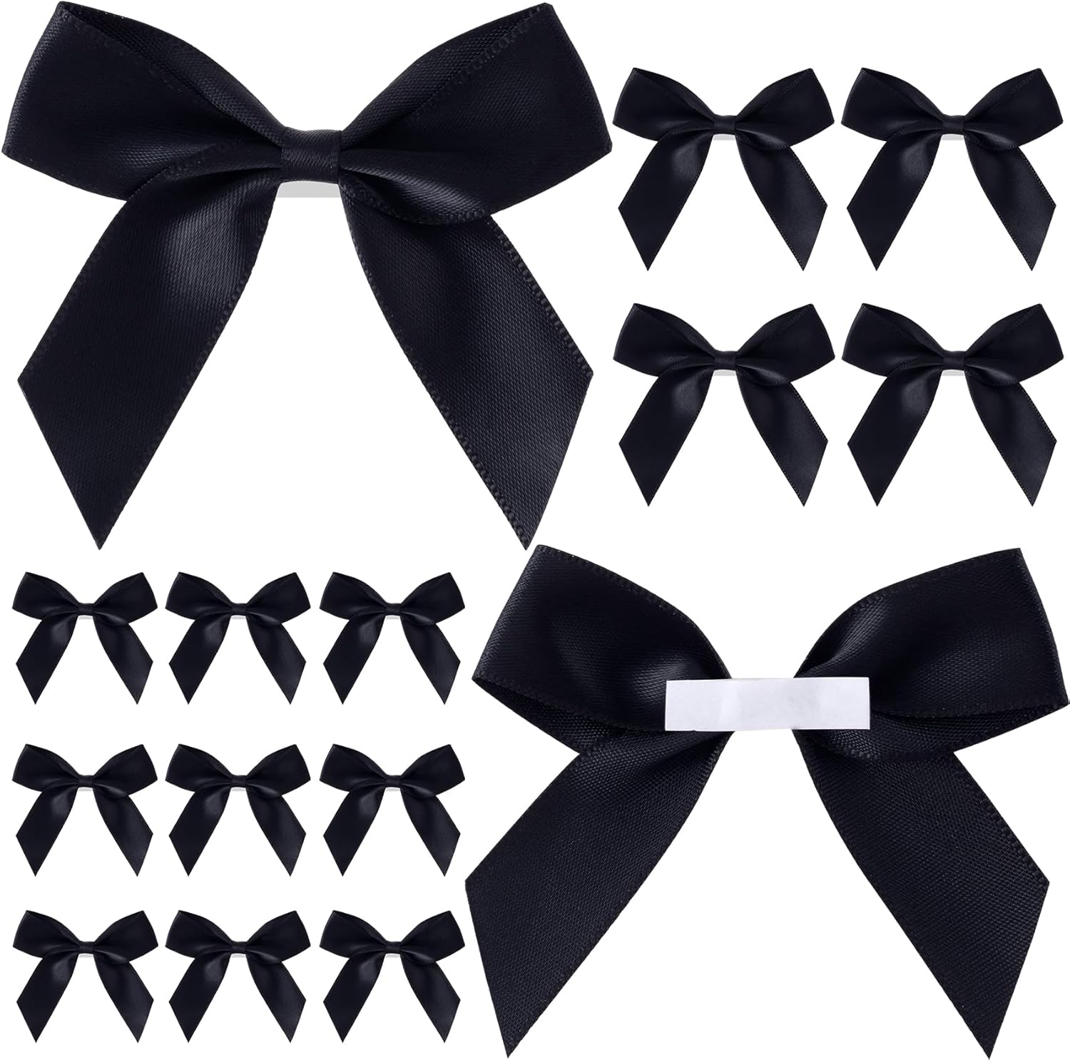 15pcs Self-Adhesive Mini Black Bows, 2.83×2.56in Premade Satin Ribbon Bows, Double-Sided Tape Stick on Bowknot Christmas Halloween DIY Wrapping Decorations for Birthday Parties Weddings - Image 1
