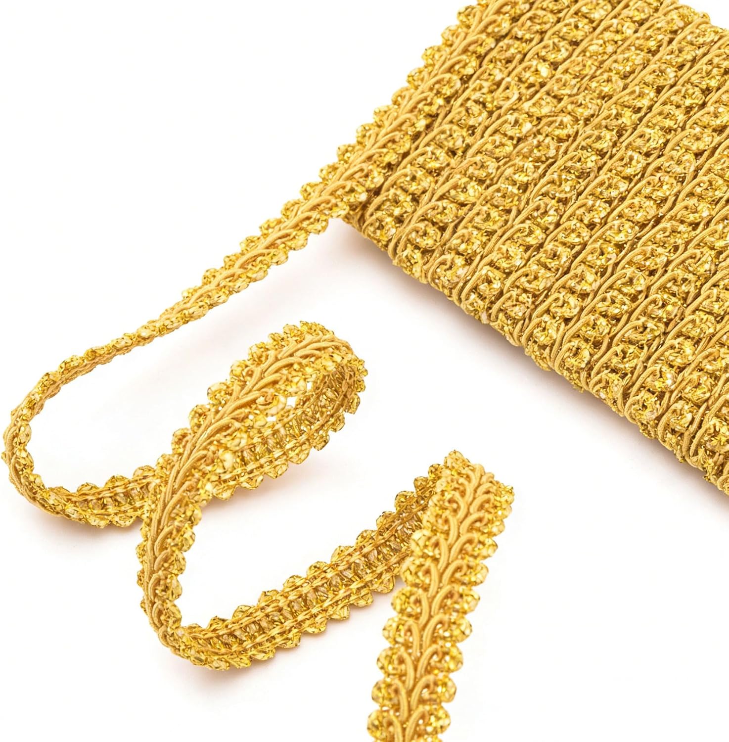 10 Yards Gold Lace Fabric Trim for Sewing, 0.51” Gold Braided Trims, Polyester Woven Sewing Decorative Trim for Curtains DIY Crafts Wedding Costume Decoration - Image 1