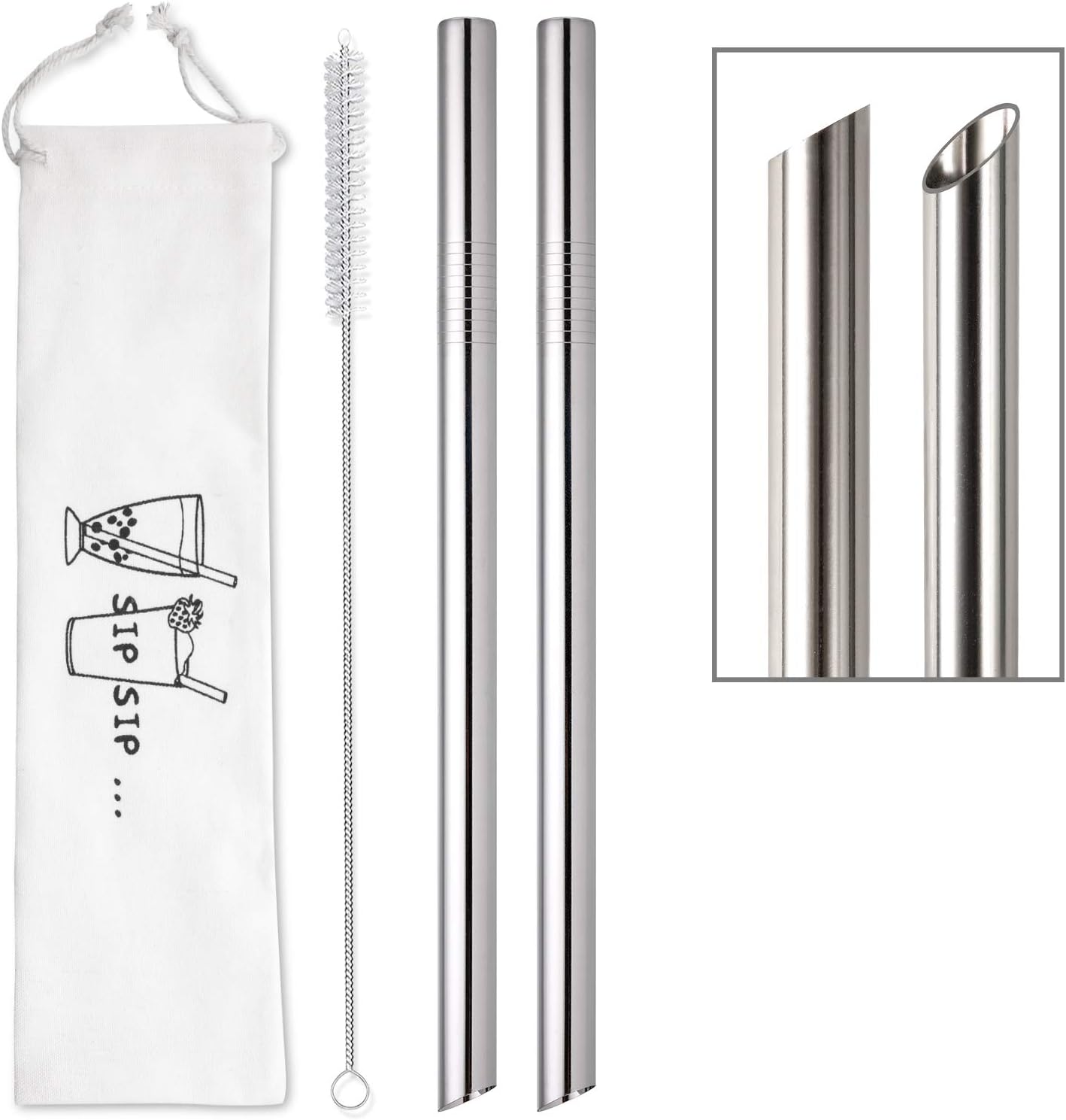 [Angled Tips] 2 Pcs Jumbo Reusable Bubble Tea Straws & Smoothie Straws, 0.5