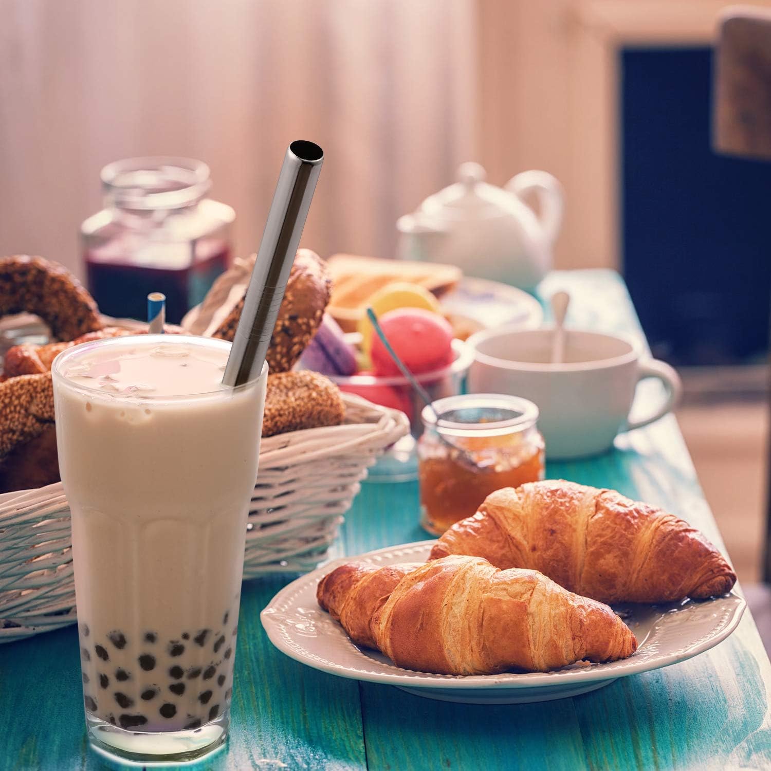 [Angled Tips] 2 Pcs Jumbo Reusable Bubble Tea Straws & Smoothie Straws, 0.5