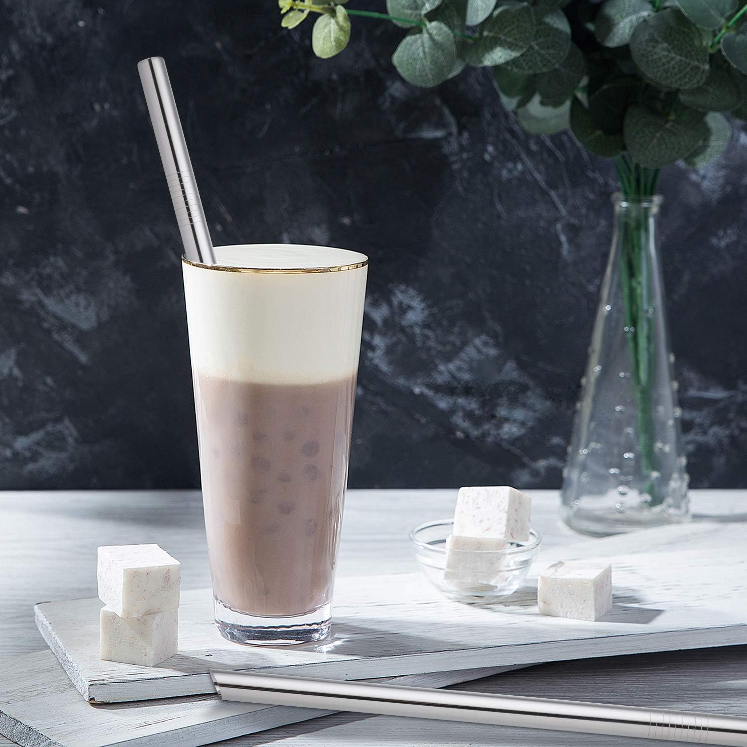 [Angled Tips] 2 Pcs Jumbo Reusable Bubble Tea Straws & Smoothie Straws, 0.5