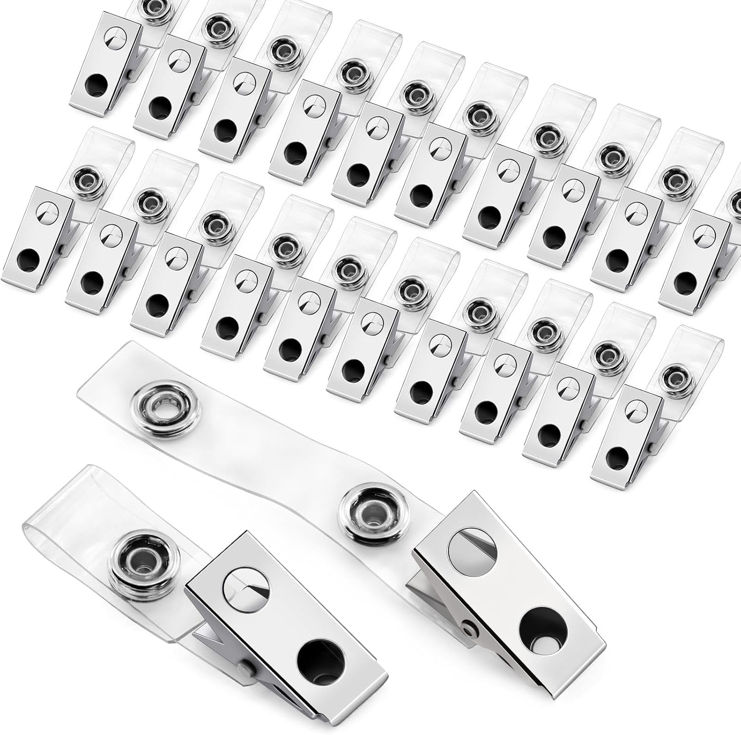 30 Pcs Metal Badge Clips with Clear PVC Straps ID Strap Clip Double Holes Badge Holder Clips ID Clip for Badges, Work Badges - Image 1