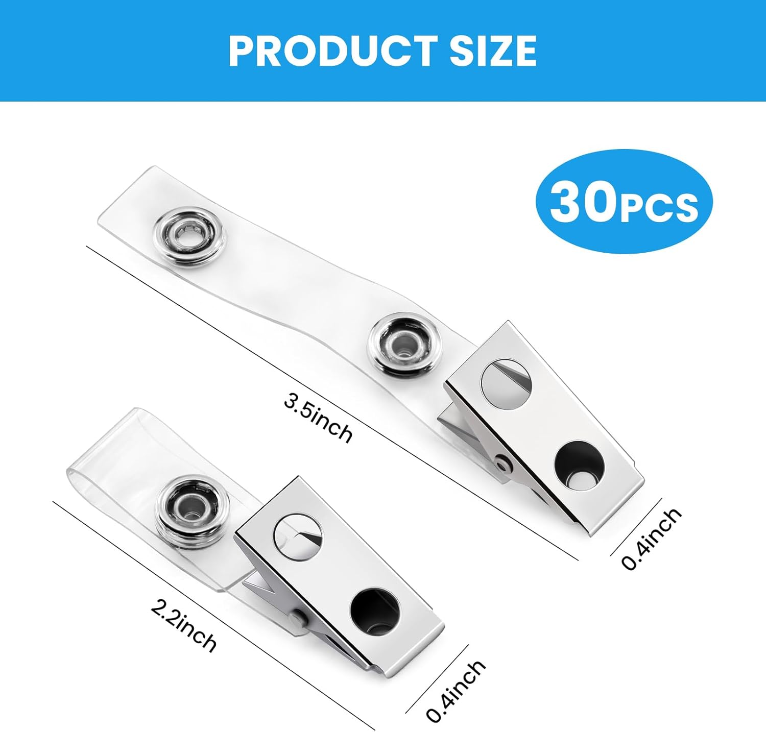 30 Pcs Metal Badge Clips with Clear PVC Straps ID Strap Clip Double Holes Badge Holder Clips ID Clip for Badges, Work Badges - Image 2