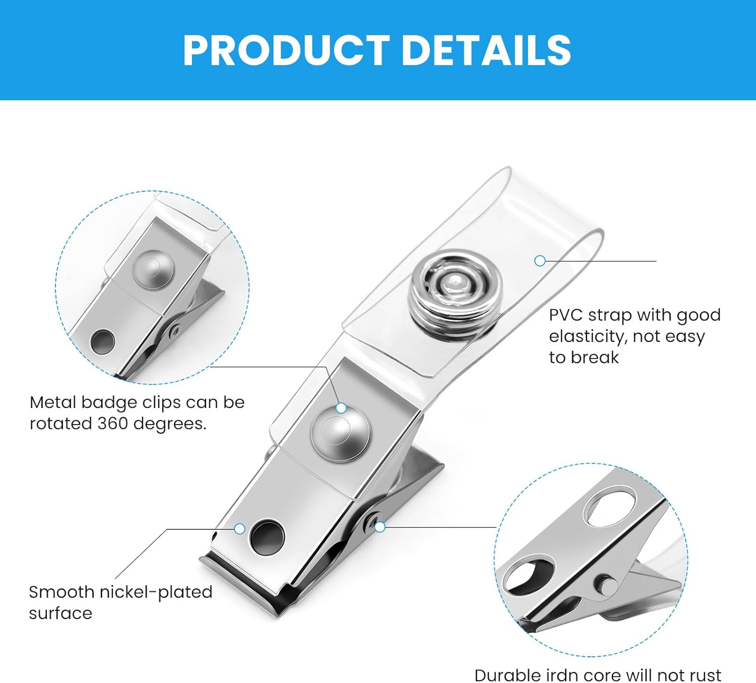 30 Pcs Metal Badge Clips with Clear PVC Straps ID Strap Clip Double Holes Badge Holder Clips ID Clip for Badges, Work Badges - Image 3