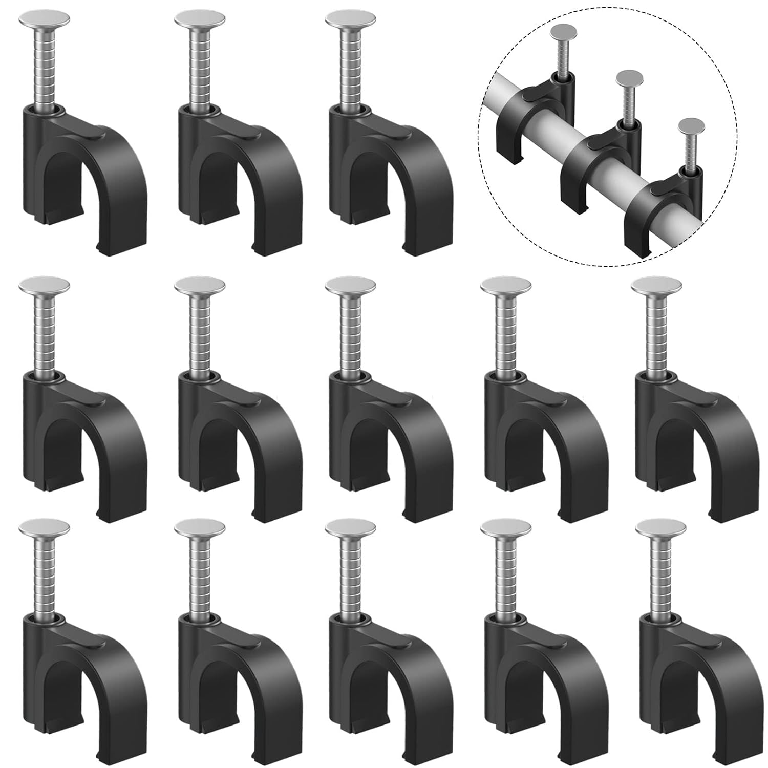 Plastic Cable Clamps Nail in Cable Clips 100 Pcs 10mm Cable Wire Clips Cable Tacks Coax Cable Clips Speaker Wire Clips Cable Nails for Cords Ethernet Cable Clips Black RG6 RG59 CAT6 RJ45 - Image 1