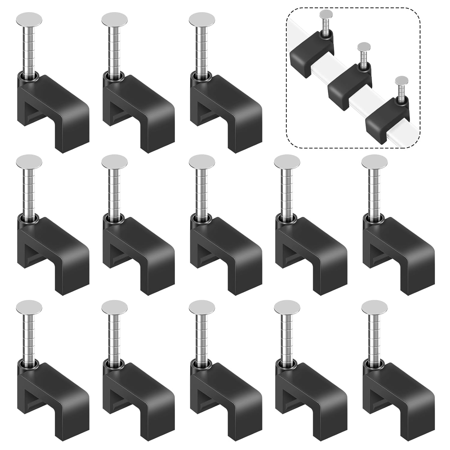 Black Cable Clips Nail in Cable Clip 100 Pcs 8mm Flat Black Ethernet Cable Wall Clips Cable Tacks Coax Clips Speaker Wire Clips Cable Nails for Cords Cat5/Cat5e/Cat6/Cat7 RJ45 Cord Clips - Image 1