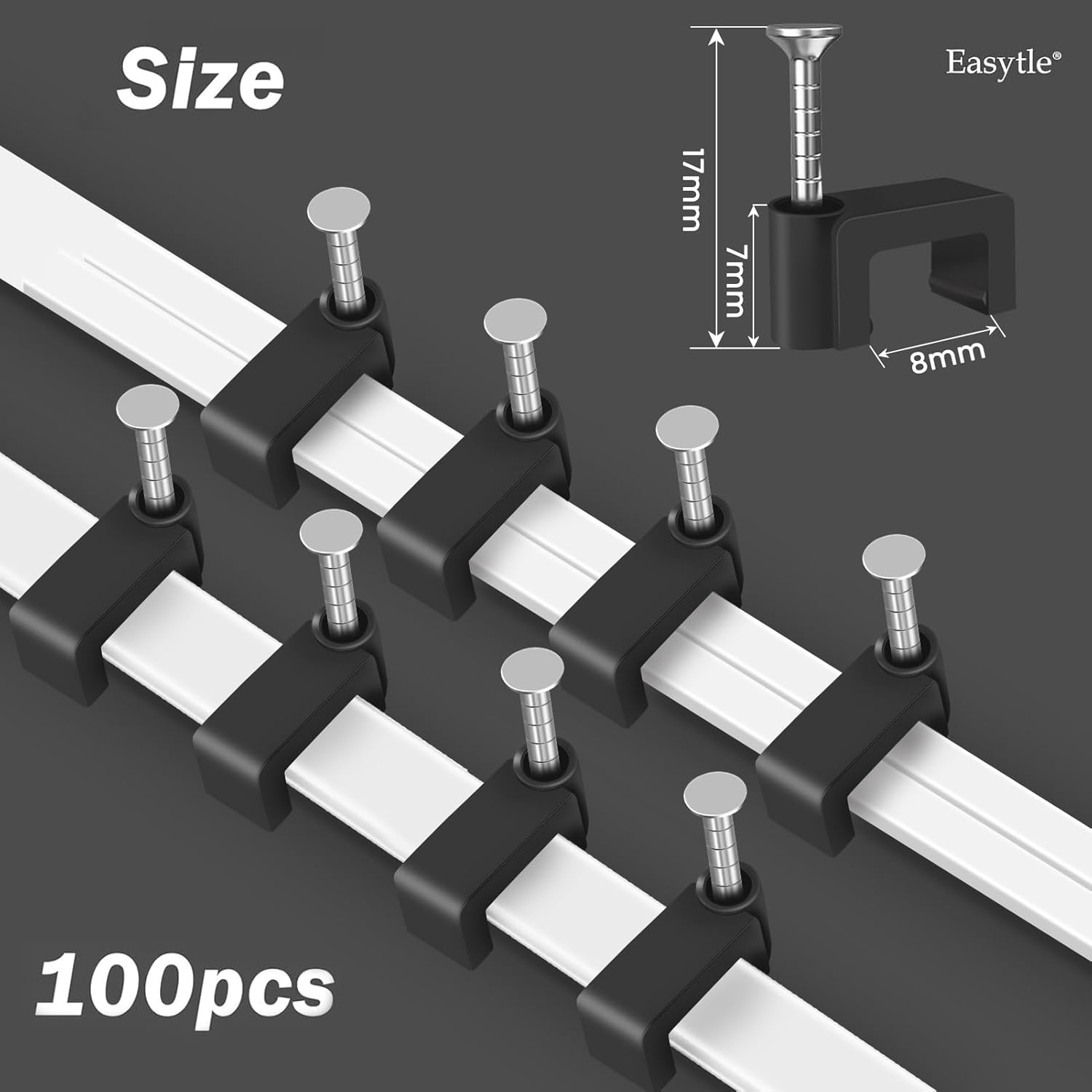 Black Cable Clips Nail in Cable Clip 100 Pcs 8mm Flat Black Ethernet Cable Wall Clips Cable Tacks Coax Clips Speaker Wire Clips Cable Nails for Cords Cat5/Cat5e/Cat6/Cat7 RJ45 Cord Clips - Image 2