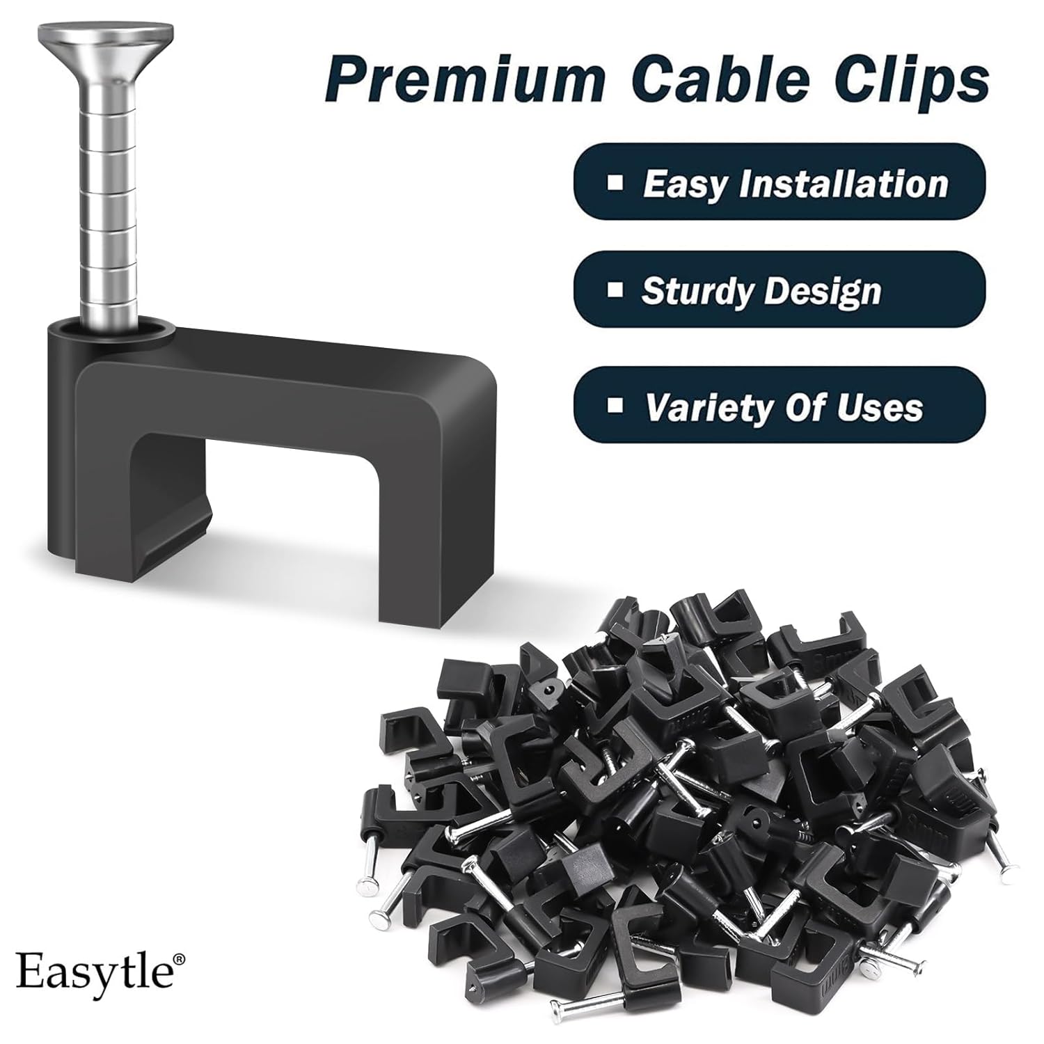 Black Cable Clips Nail in Cable Clip 100 Pcs 8mm Flat Black Ethernet Cable Wall Clips Cable Tacks Coax Clips Speaker Wire Clips Cable Nails for Cords Cat5/Cat5e/Cat6/Cat7 RJ45 Cord Clips - Image 4