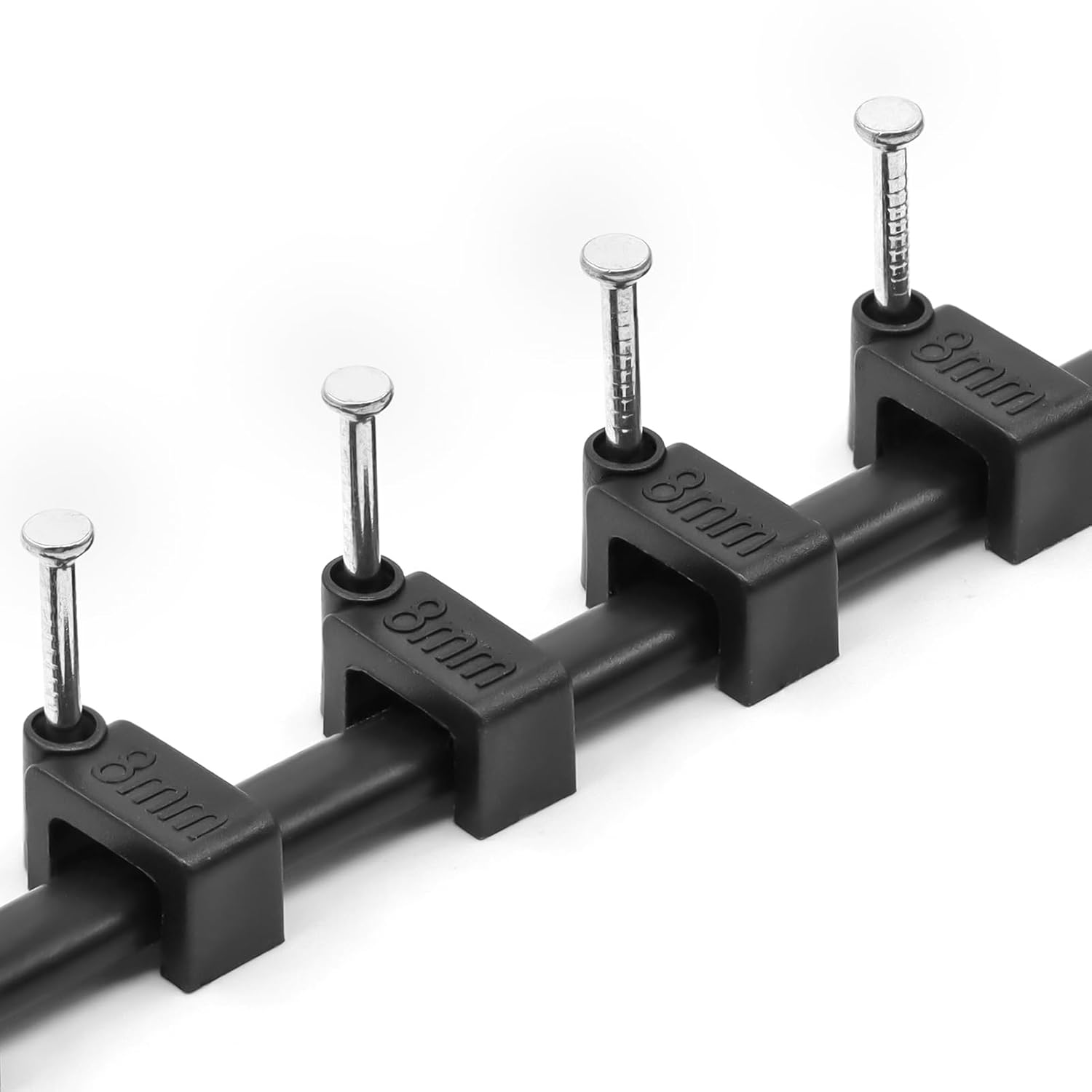 Black Cable Clips Nail in Cable Clip 100 Pcs 8mm Flat Black Ethernet Cable Wall Clips Cable Tacks Coax Clips Speaker Wire Clips Cable Nails for Cords Cat5/Cat5e/Cat6/Cat7 RJ45 Cord Clips - Image 8